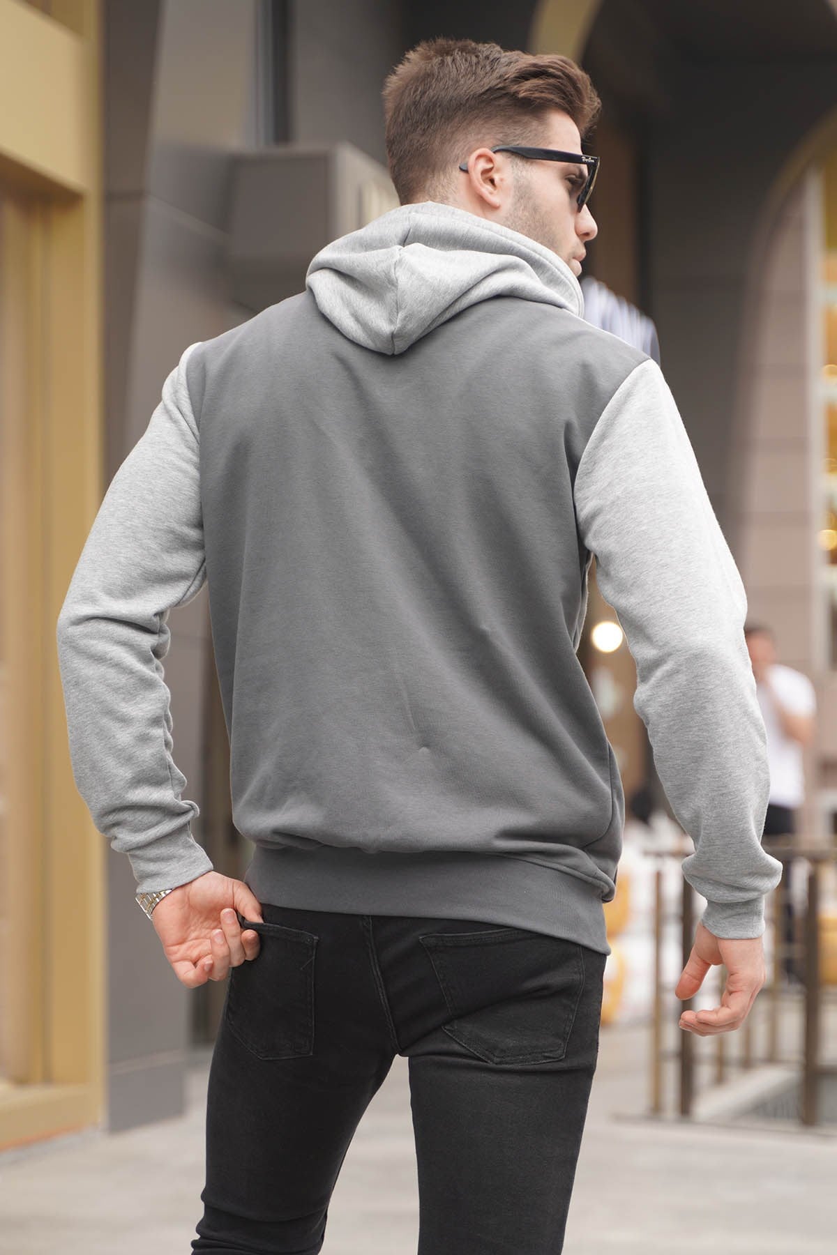 Füme Kapüşonlu Renk Bloklu Erkek Sweatshirt 6024