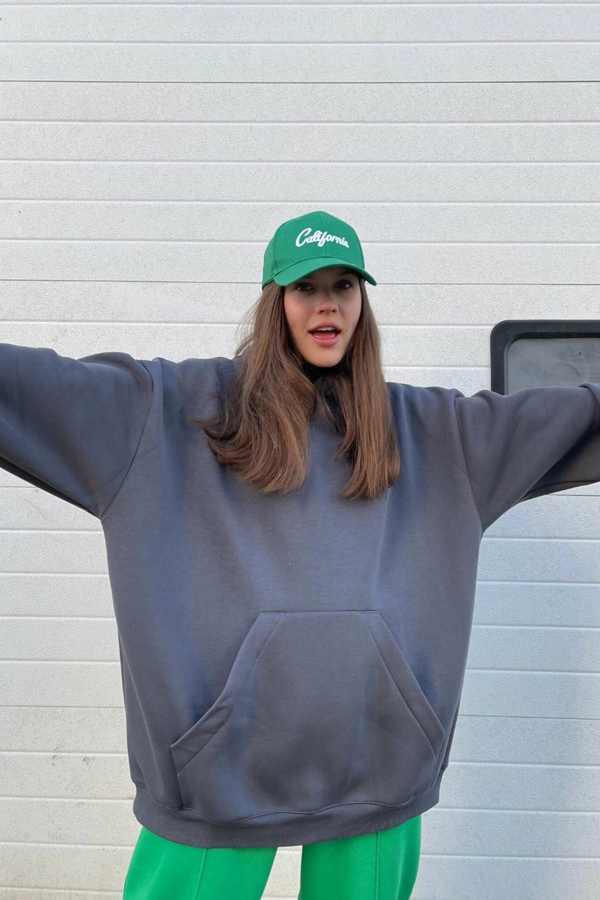 Füme Kapüşonlu Oversize Sweatshirt MG1566