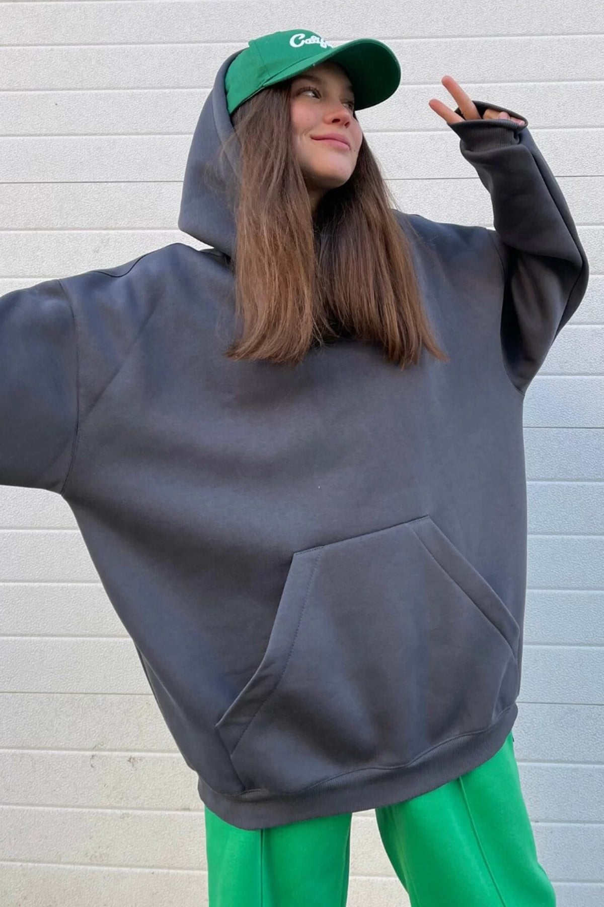 Füme Kapüşonlu Oversize Sweatshirt MG1566