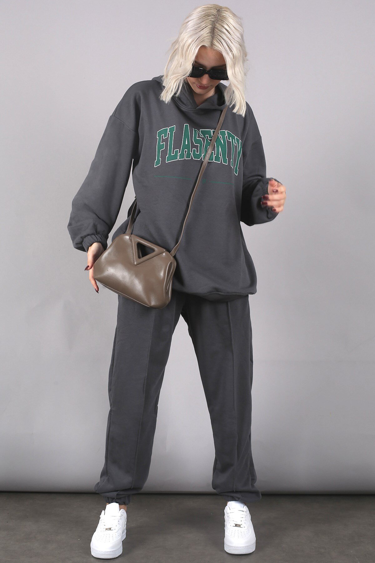 Füme Oversize Baskılı Eşofman Takım MG1561