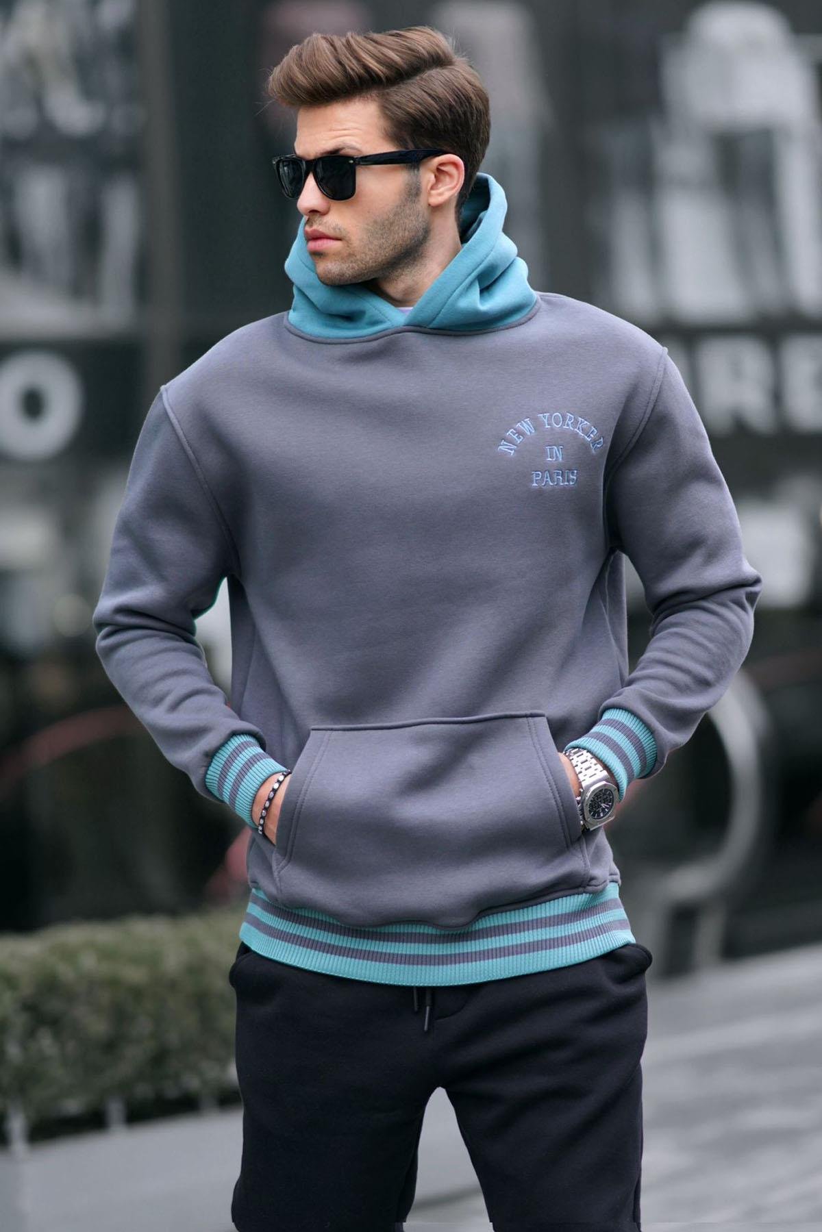 Füme Oversize Kapüşonlu Sweatshirt 6139