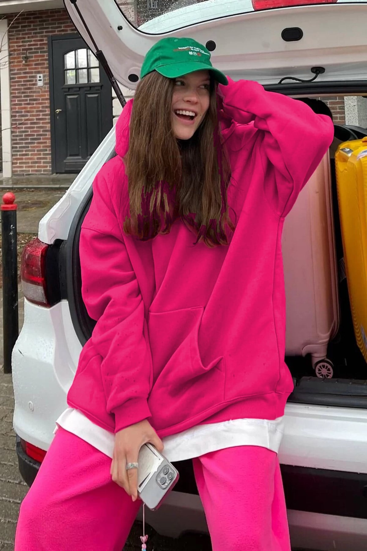 Fuşya Kapüşonlu Oversize Sweatshirt MG1566