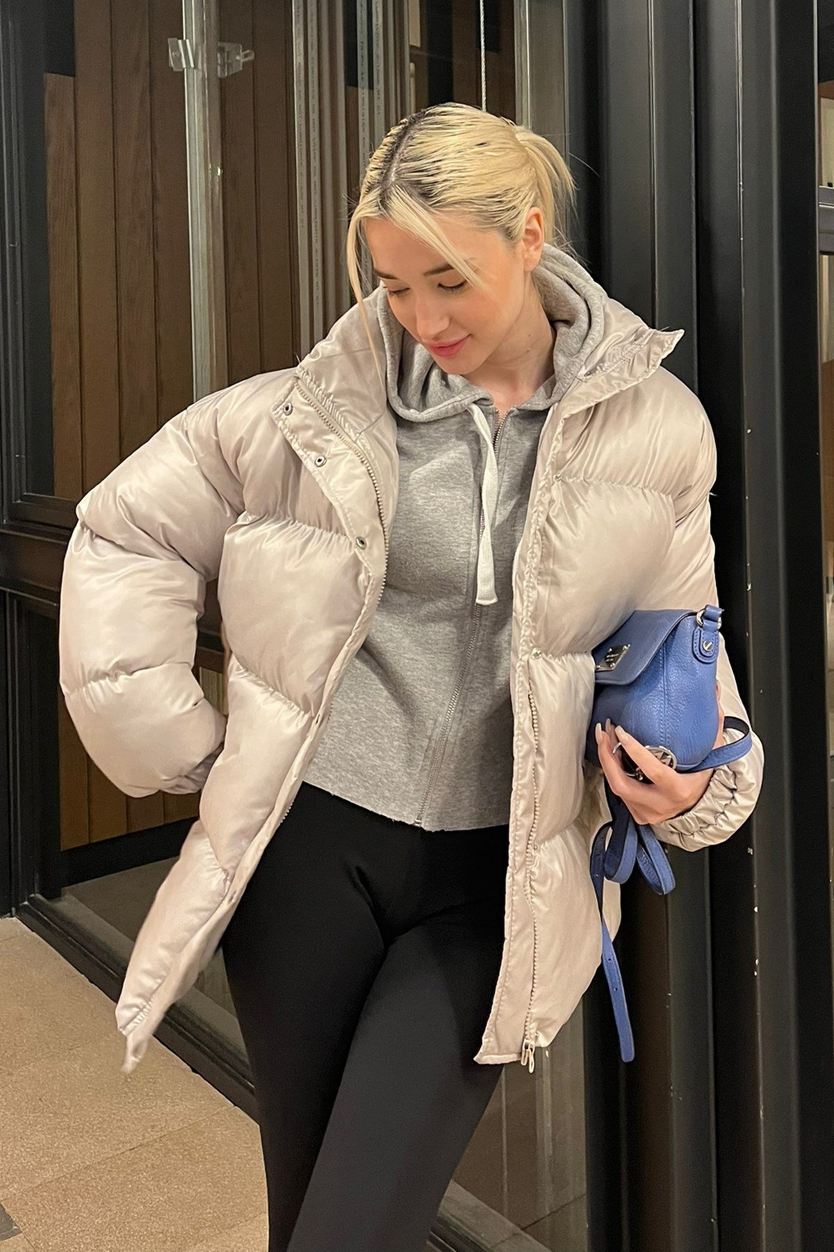 Gri Basic Oversize Kadın Şişme Mont MG1582