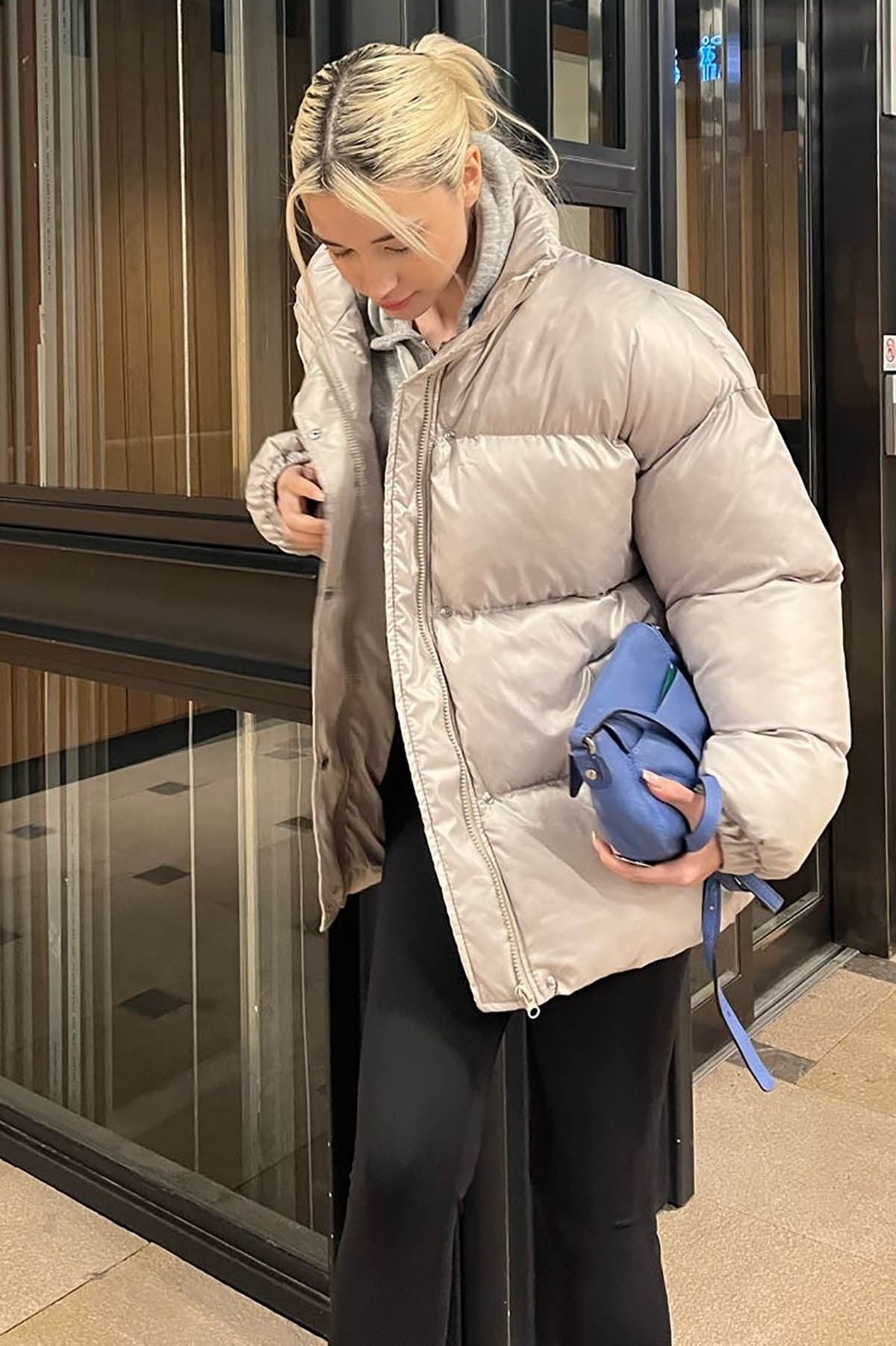 Gri Basic Oversize Kadın Şişme Mont MG1582