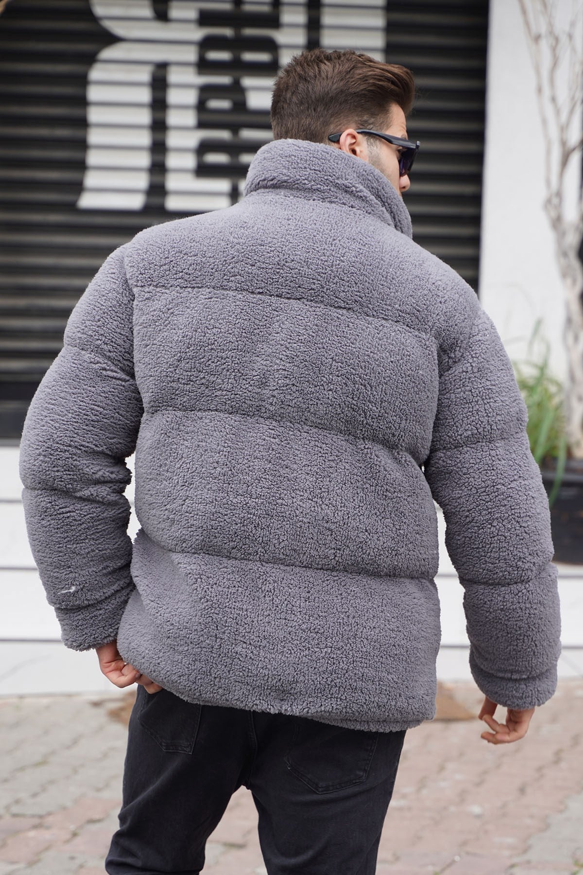 Gri Şişme Peluş Erkek Mont 5698