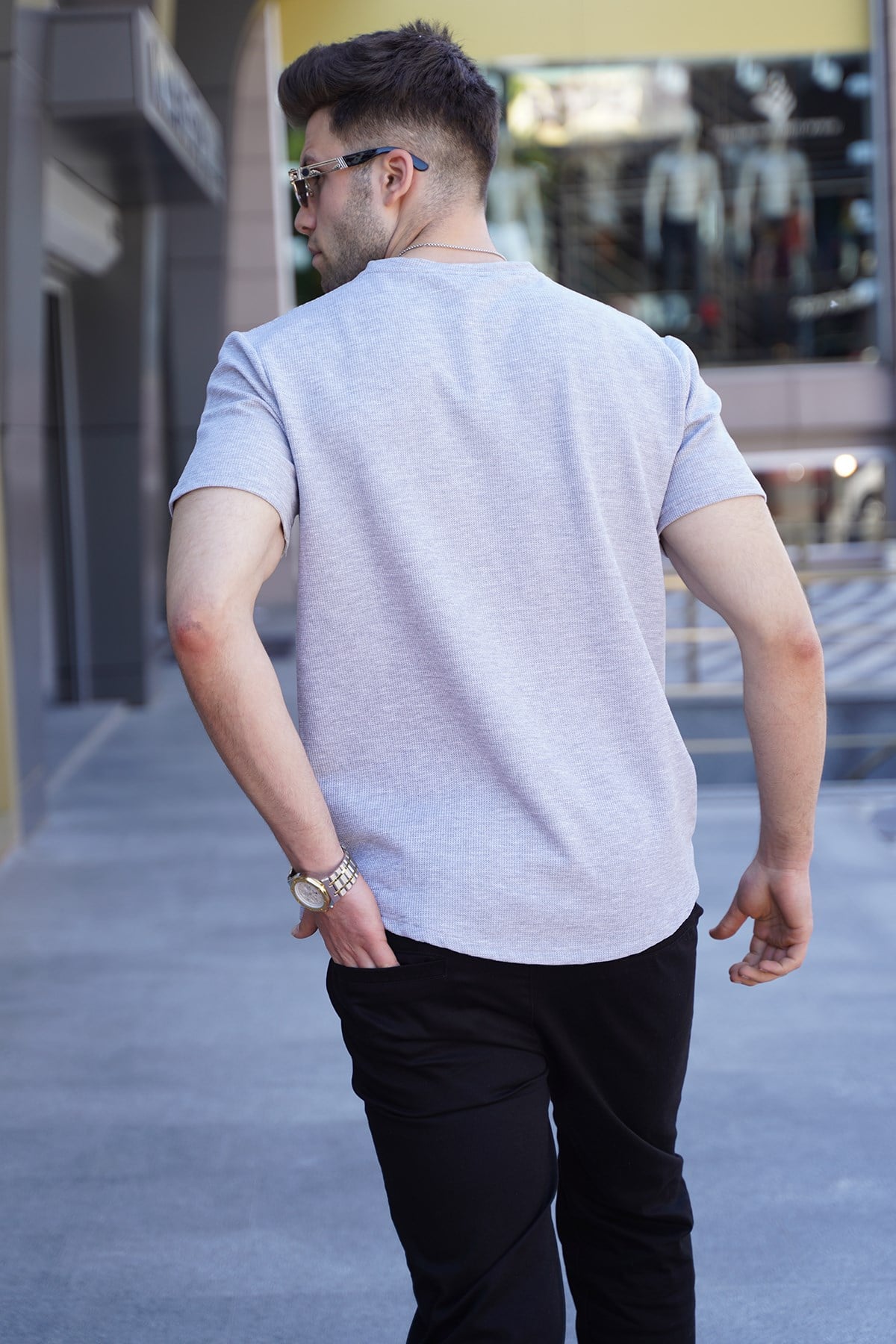 Gri Basic Waffle Kumaş Tişört 5883