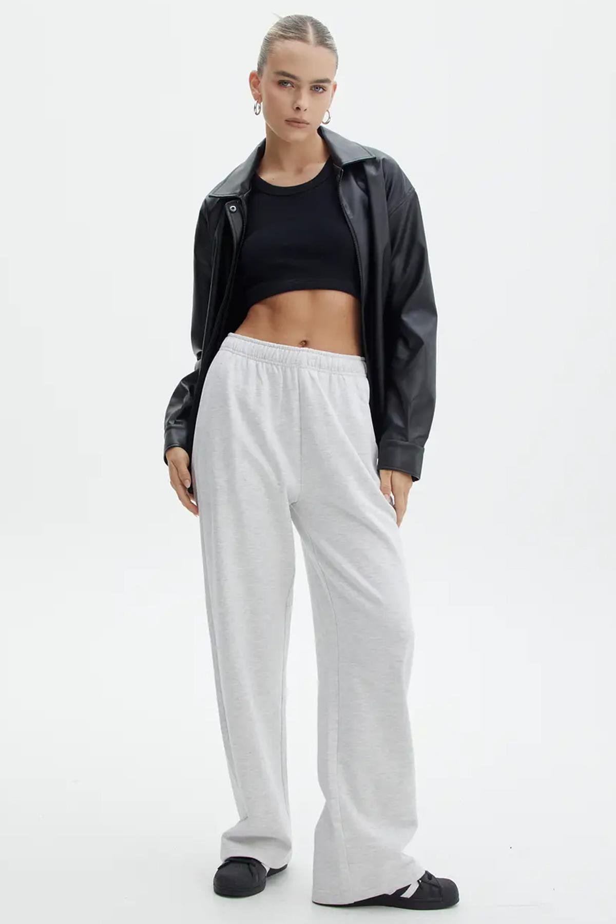 Bej Wide Leg Basic Eşofman Altı MG1916