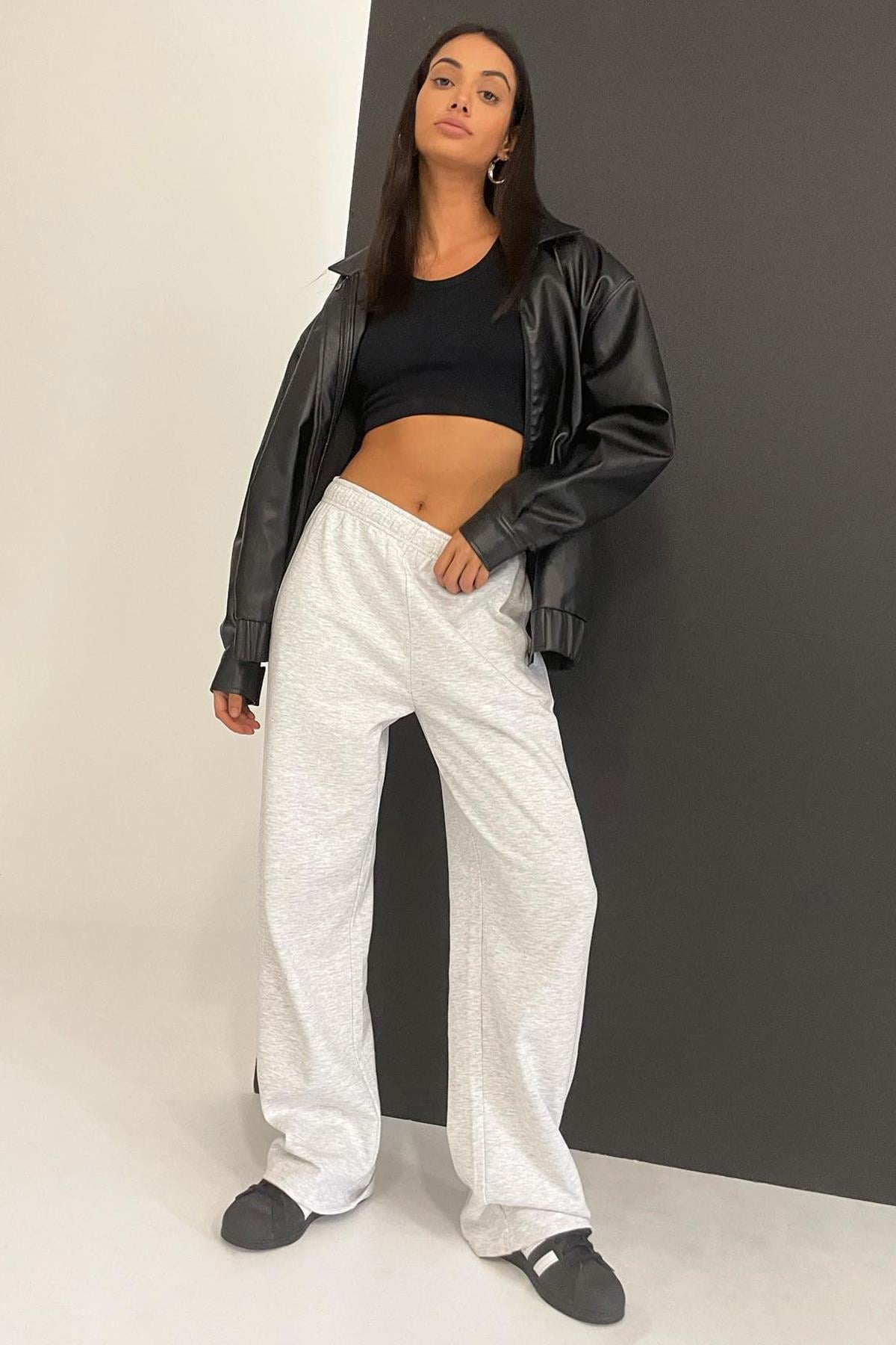 Bej Wide Leg Basic Eşofman Altı MG1916