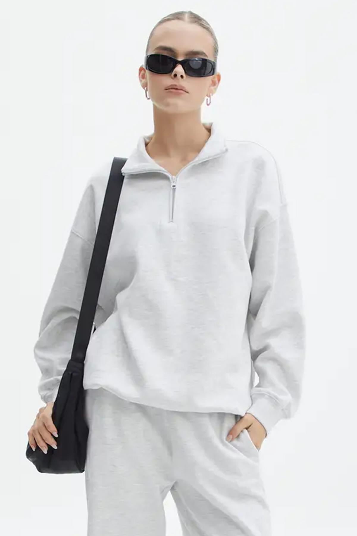 Grimelanj Fermuar Detaylı Oversize Sweatshirt MG1933