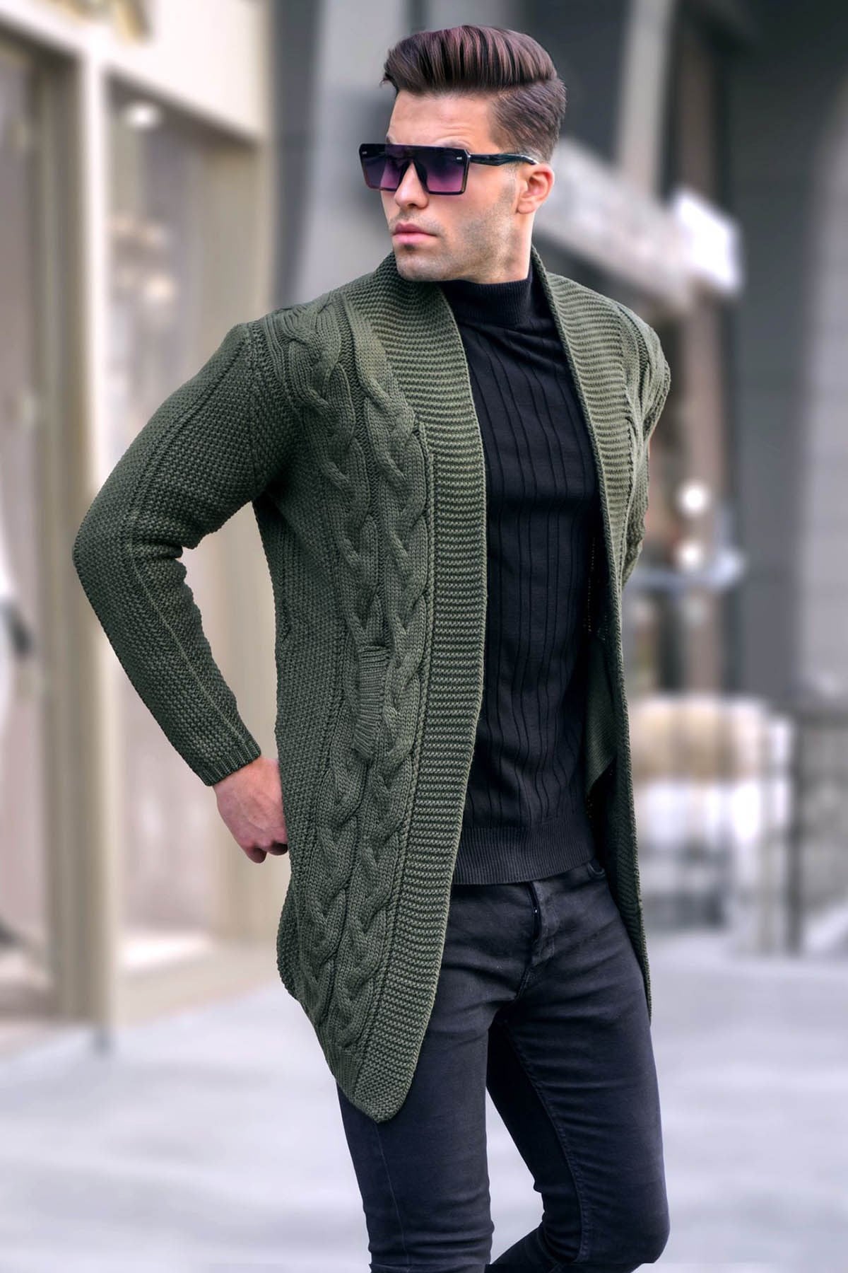 Haki Basic Örgü Hırka 5996