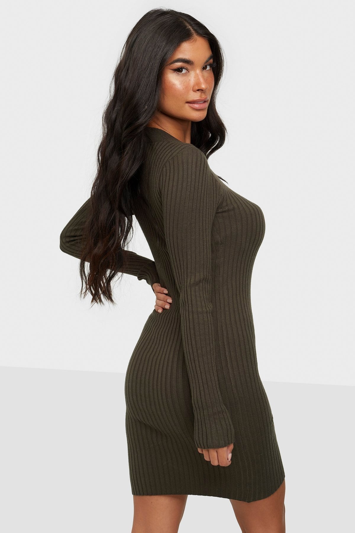 Haki  Bodycon Fitilli Mini Elbise MG1710