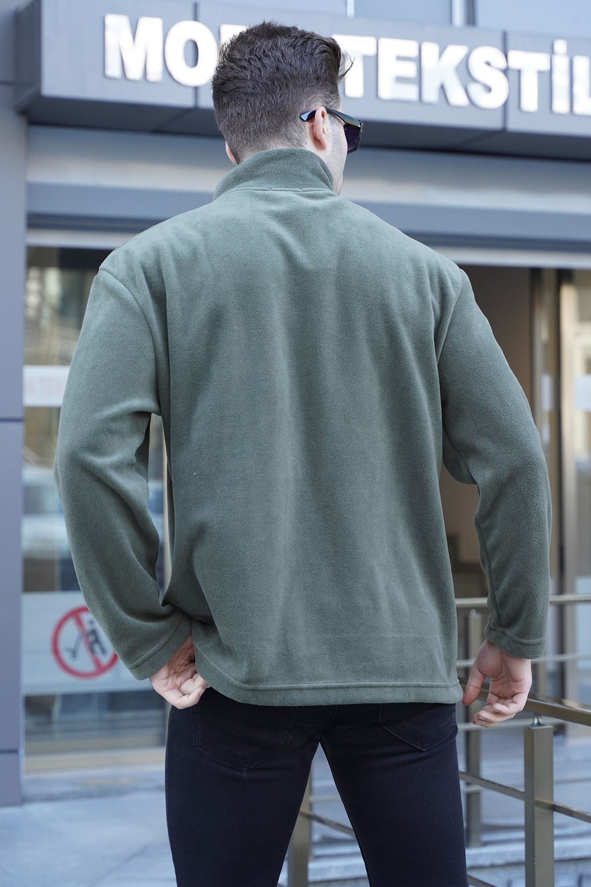 Haki Cep Detaylı Fermuarlı Polar Sweatshirt  6046