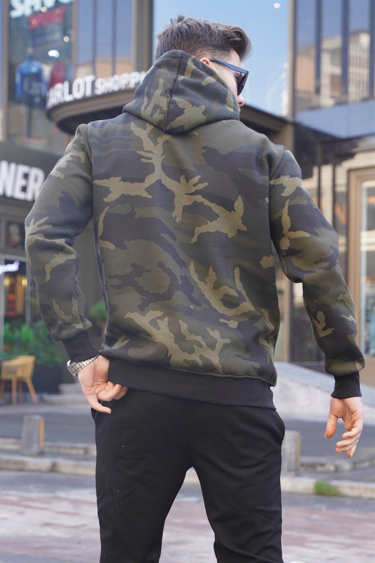 Haki Kamuflaj Kapüşonlu Erkek Sweatshirt 5339
