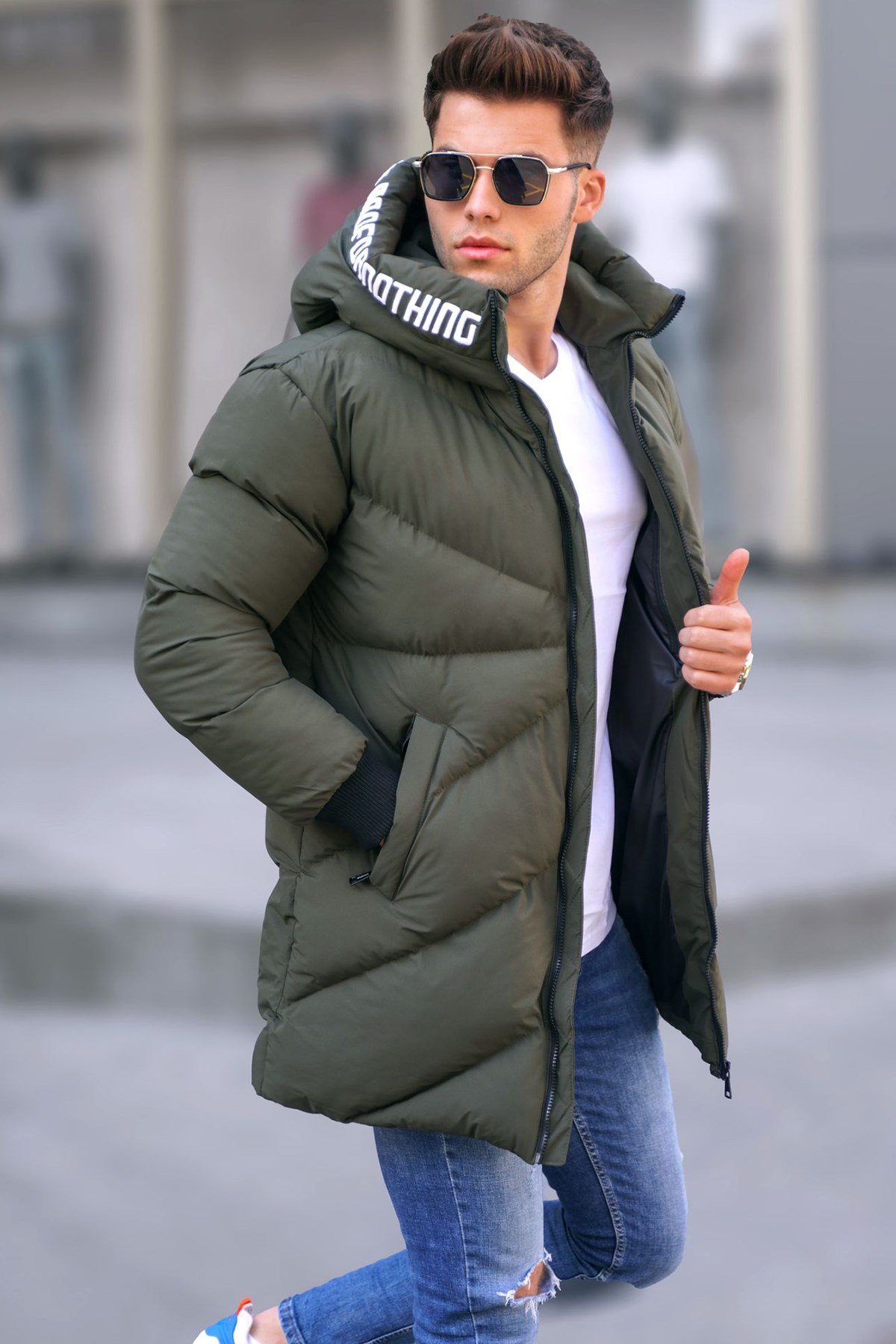 Haki Kapşonlu Basic Şişme Mont 5773