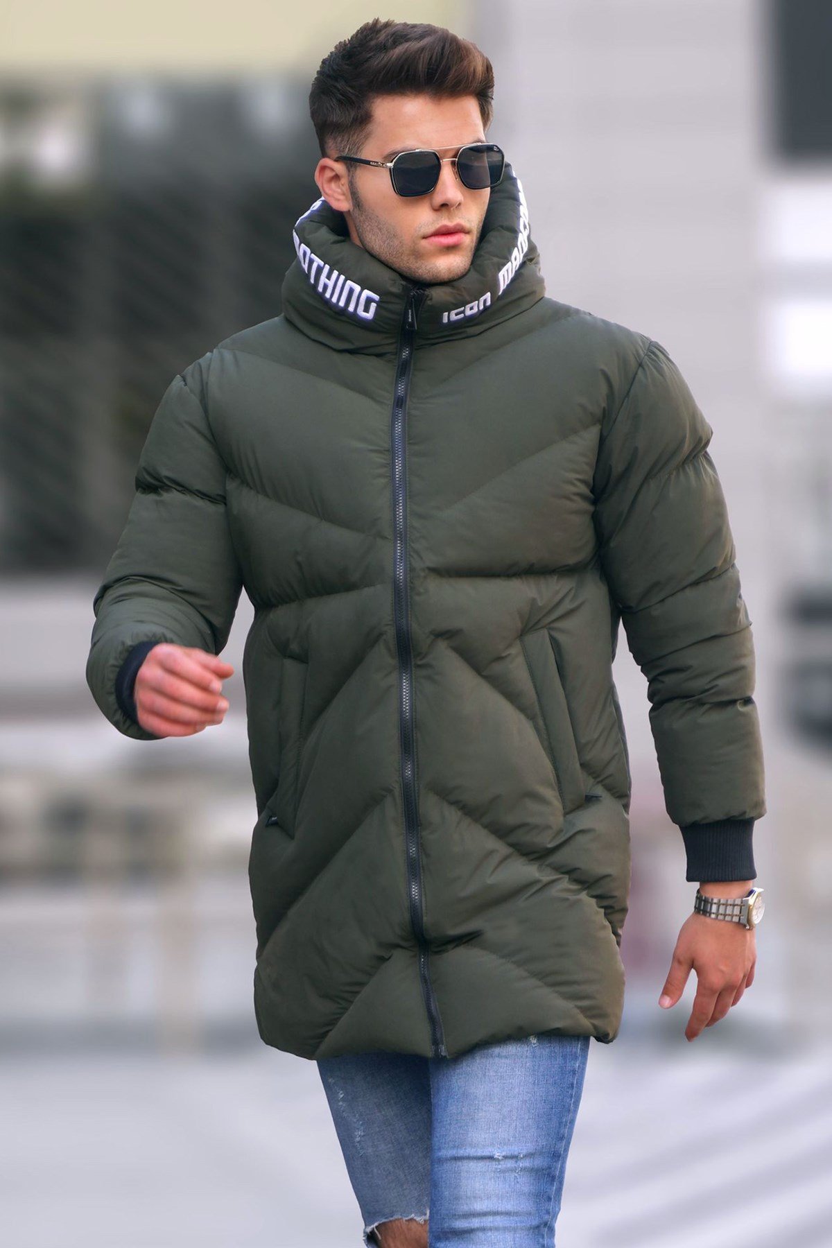 Haki Kapşonlu Basic Şişme Mont 5773