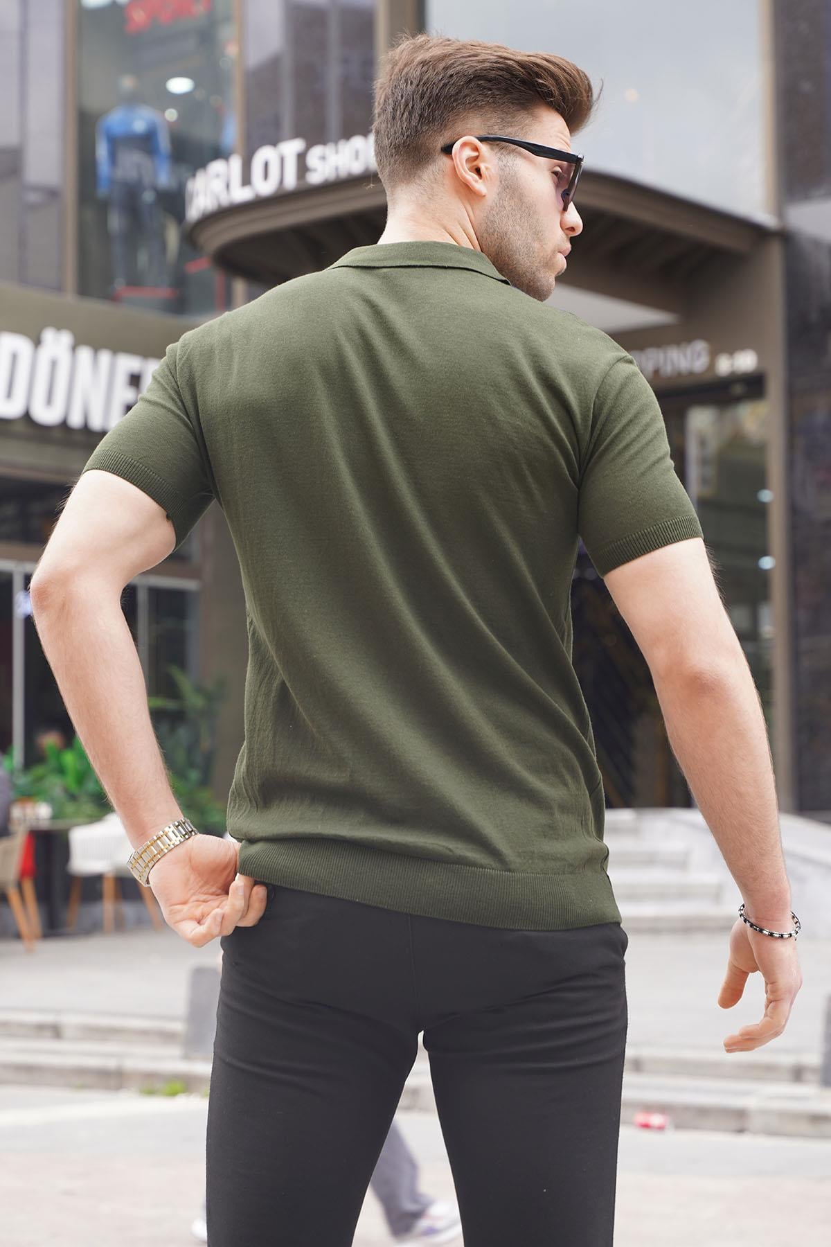 Haki Polo Yaka Triko Erkek Tişört 6353