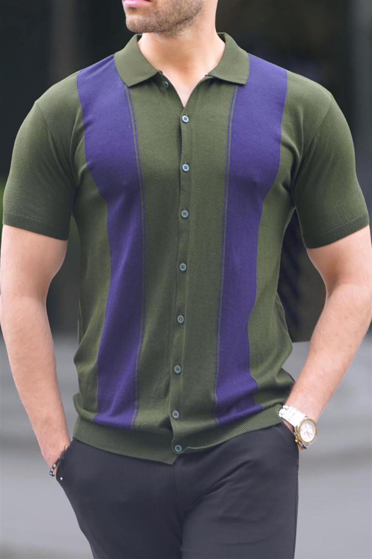 Haki Polo Yaka Triko Erkek Tişört 6353