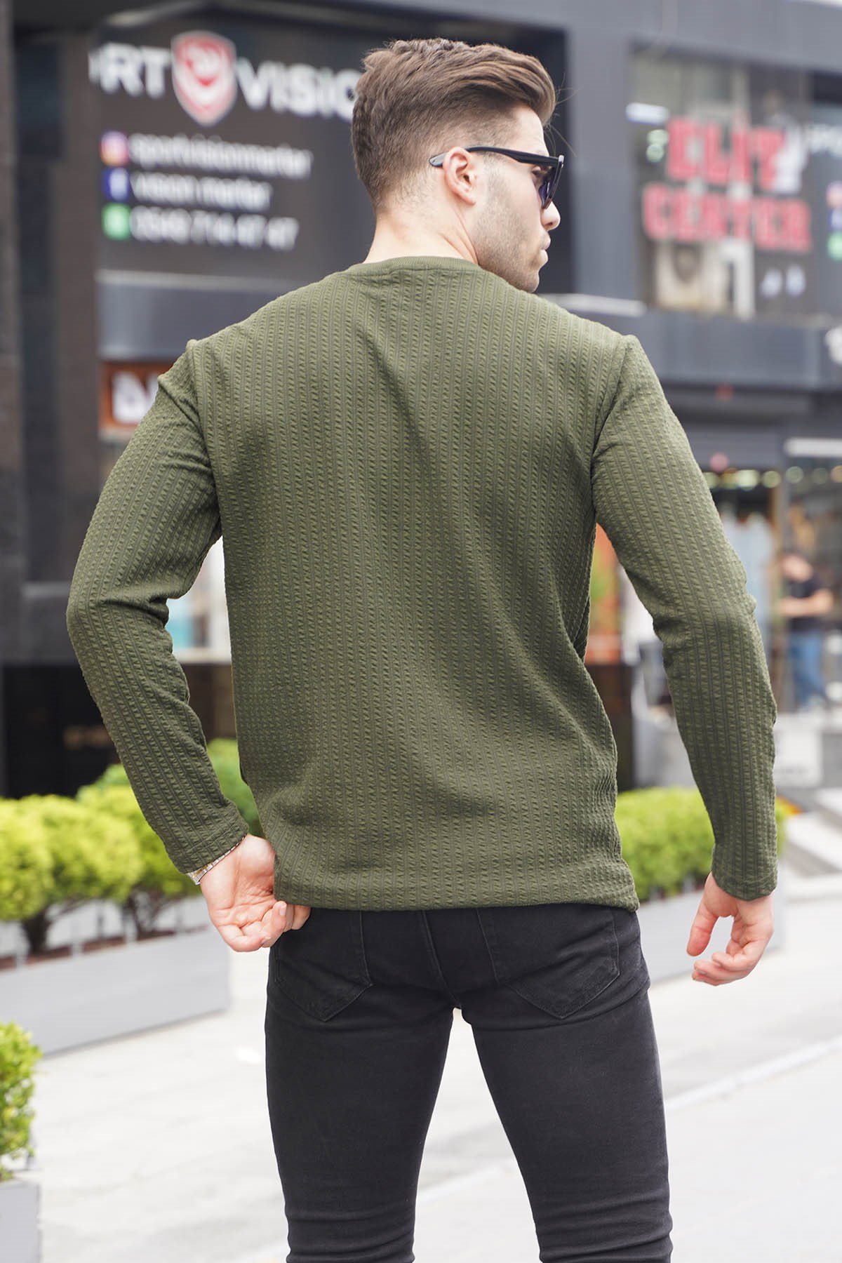 Haki Waffle Kumaş Basic Kazak 6007