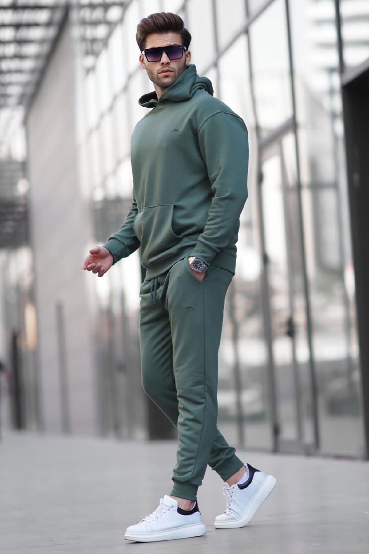 Haki Yeşil Kapüşonlu Basic Eşofman Takımı 5928