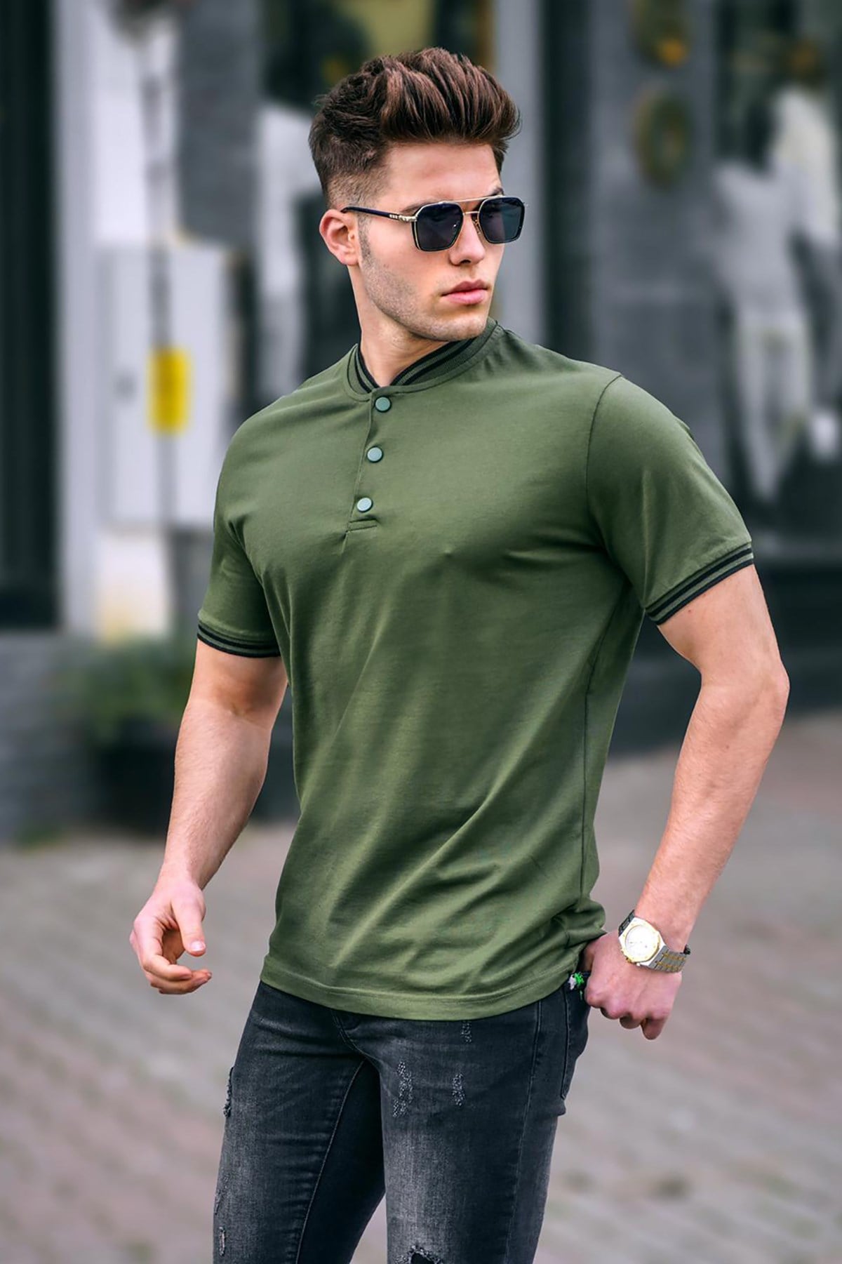 Men Khaki Green Polo T-Shirt