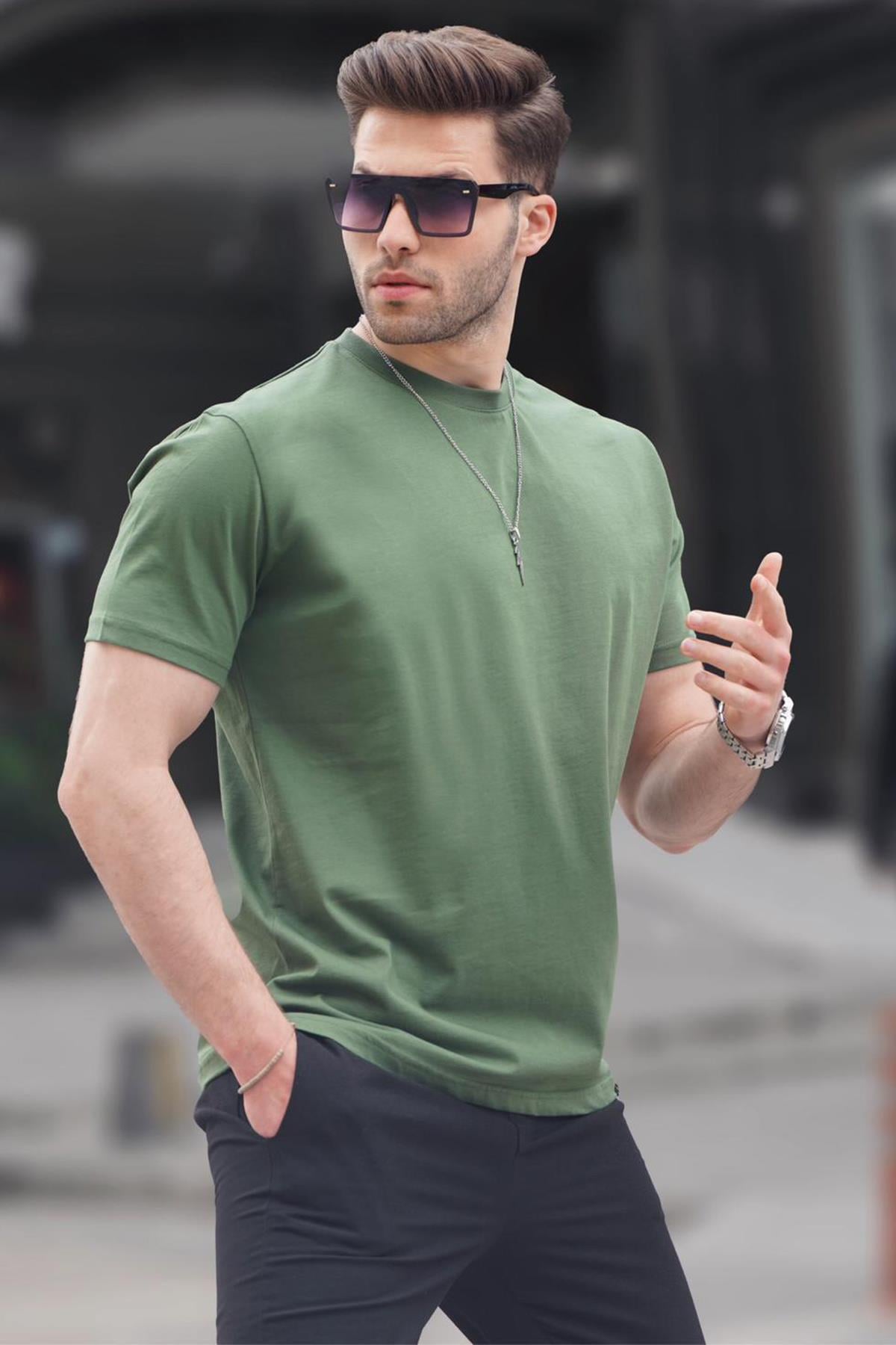 Haki Yeşili Regular Fit Basic Erkek Tişört 6131