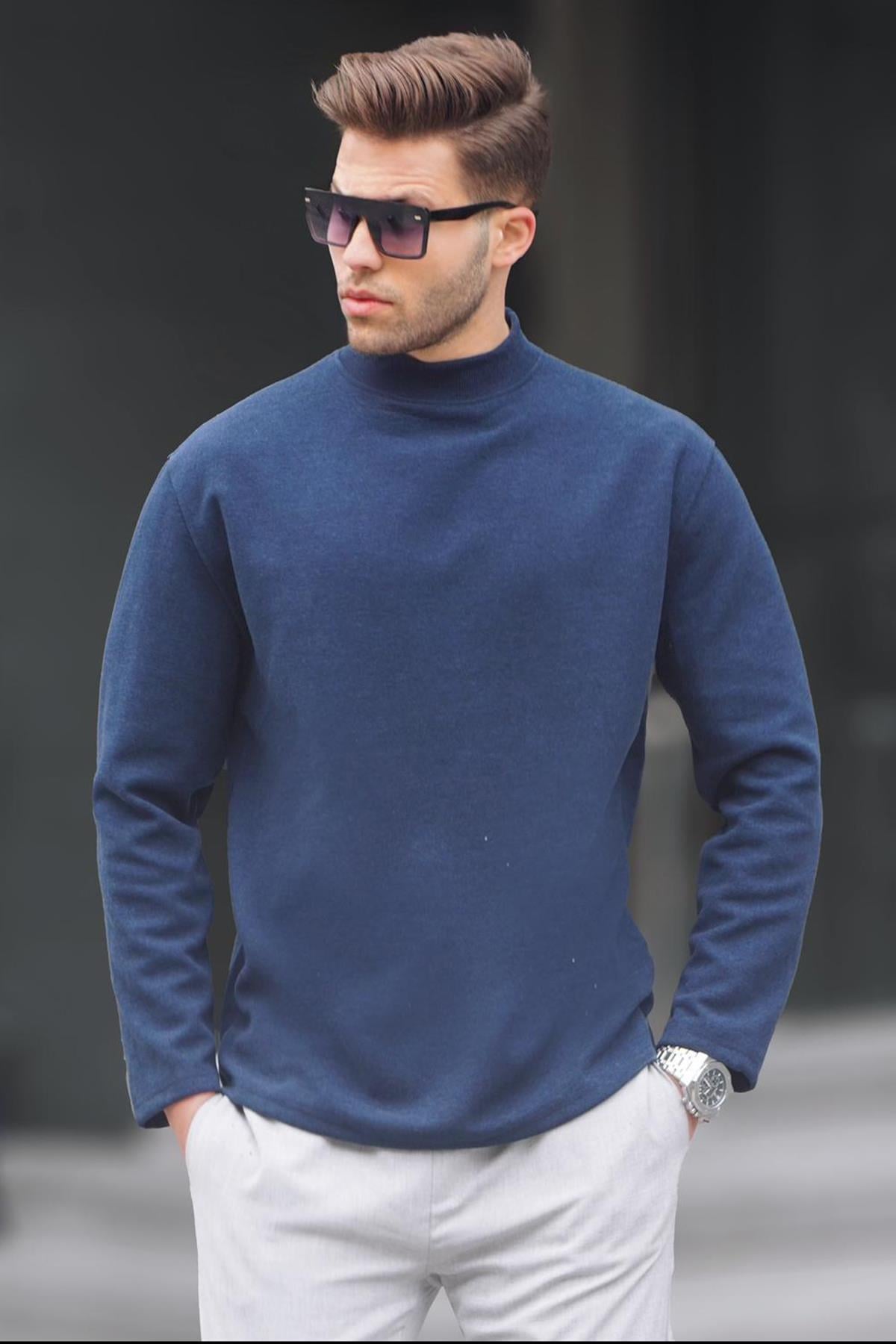 İndigo Balıkçı Yaka Oversize Erkek Kazak 6114