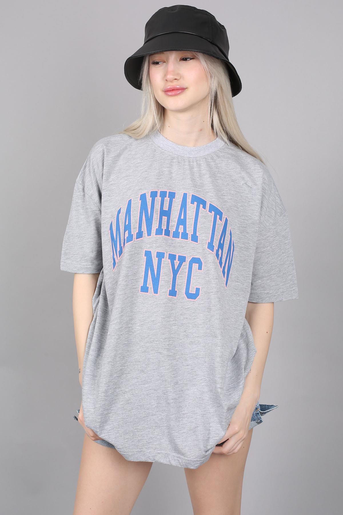Women Printed Oversize Gray T-Shirt Mg1231