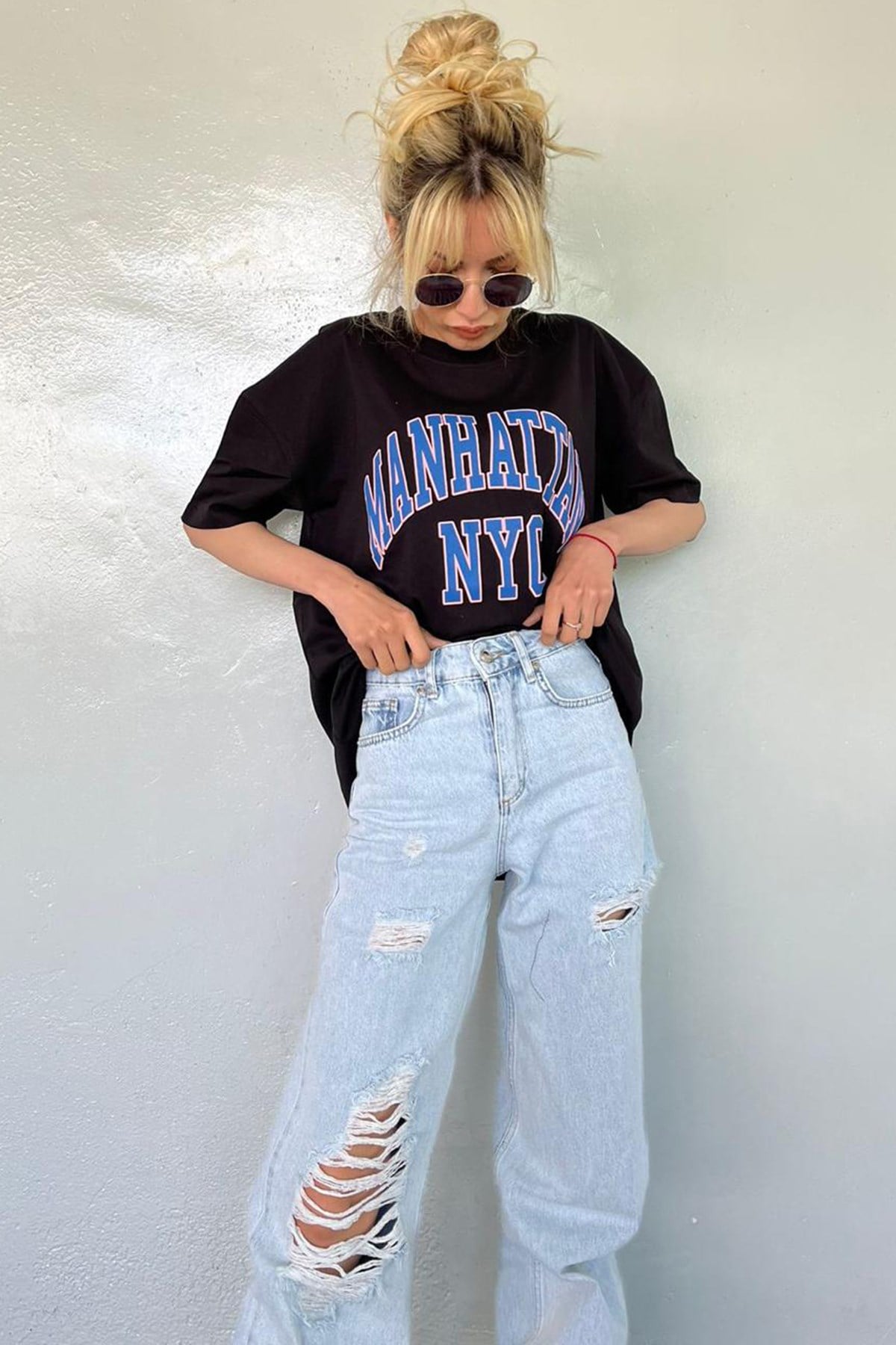Kadın Siyah Baskılı Oversize T-shirt MG1231
