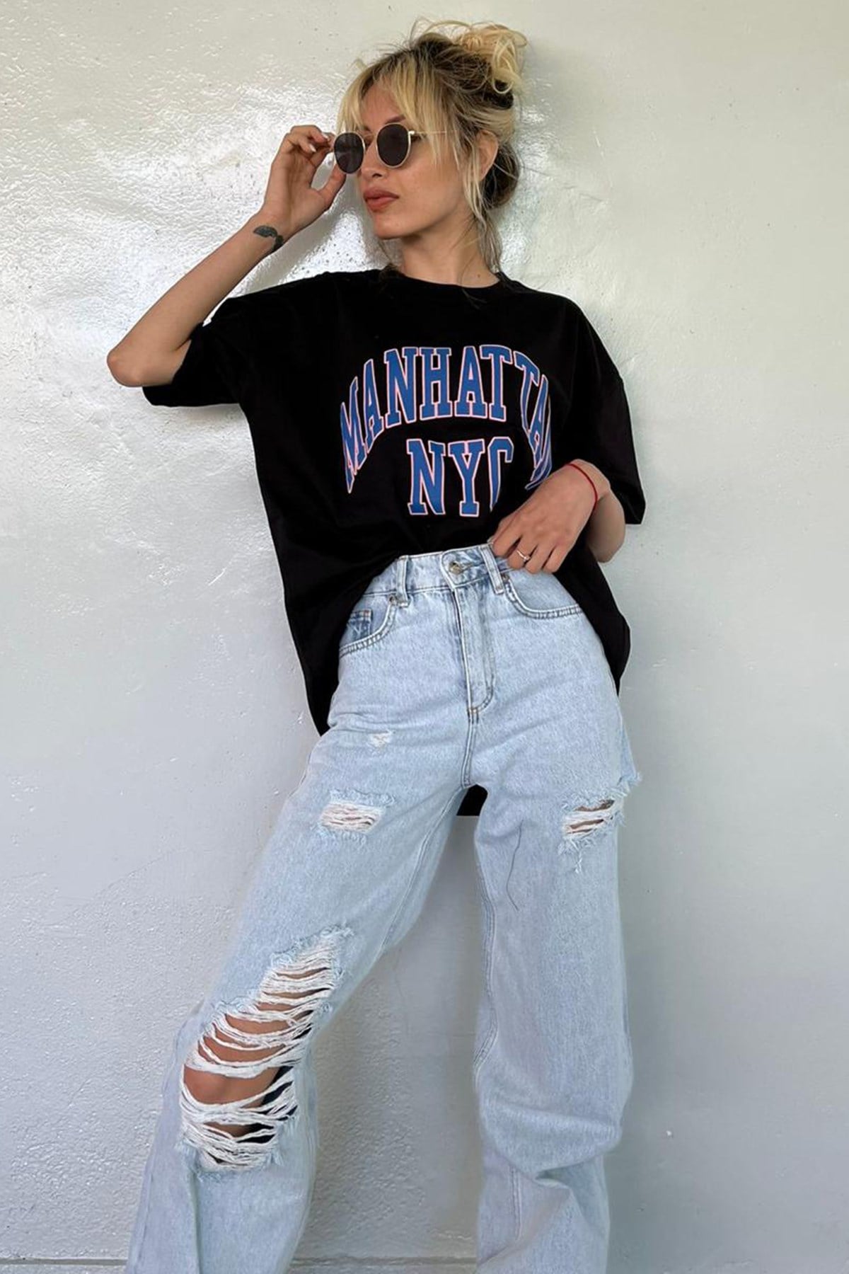 Kadın Siyah Baskılı Oversize T-shirt MG1231