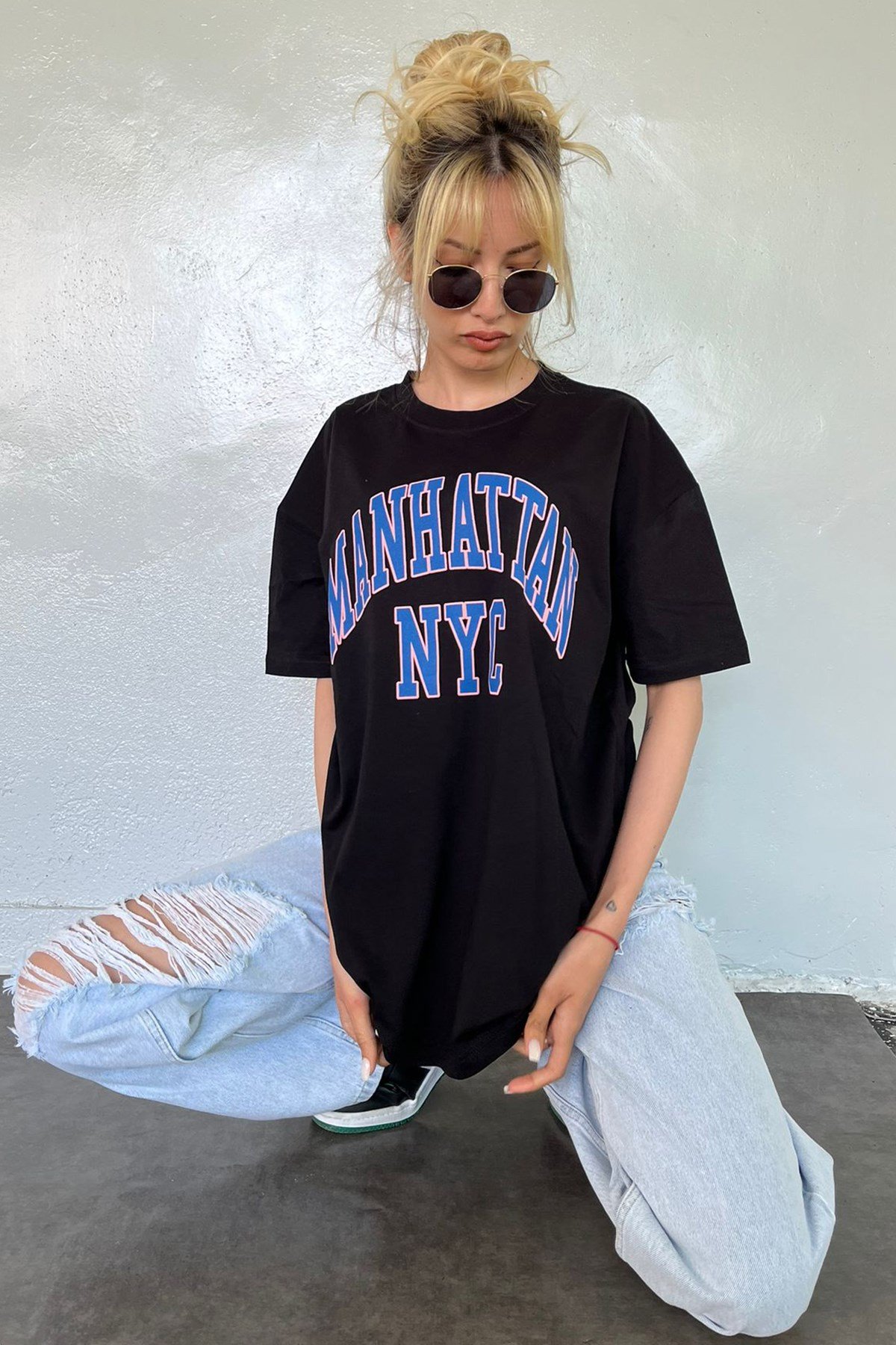 Kadın Siyah Baskılı Oversize T-shirt MG1231