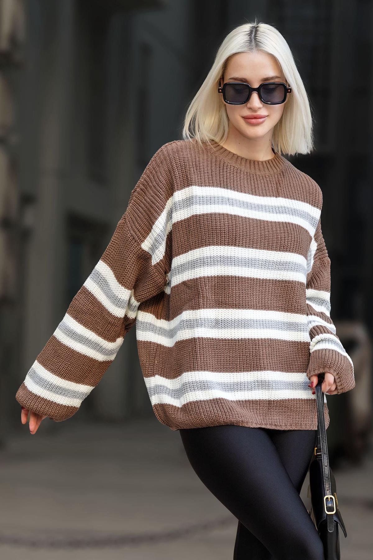 Brown Striped Knitted Sweater MG1244