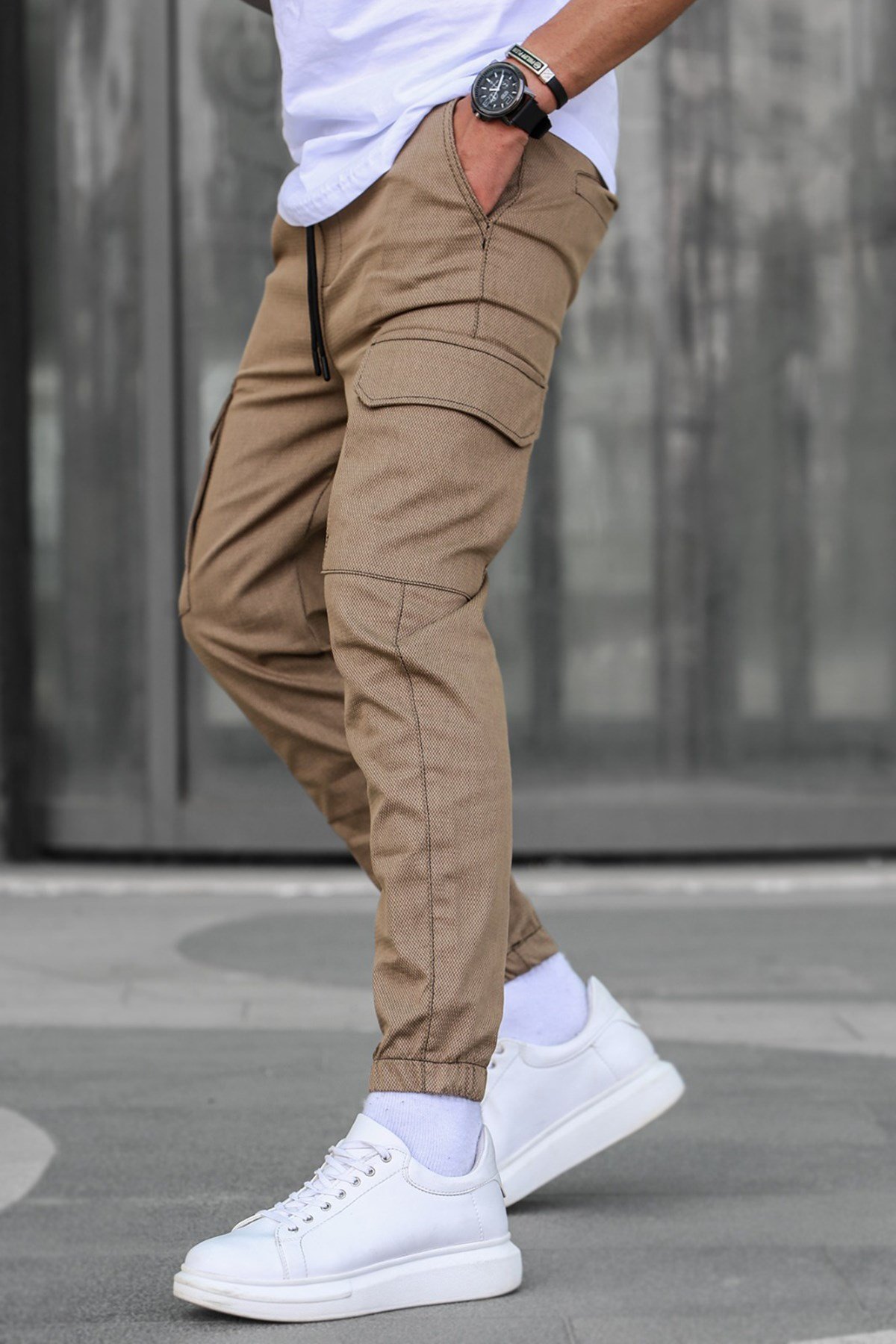Kahverengi Kargo Cep Erkek Jogger Pantolon 5463