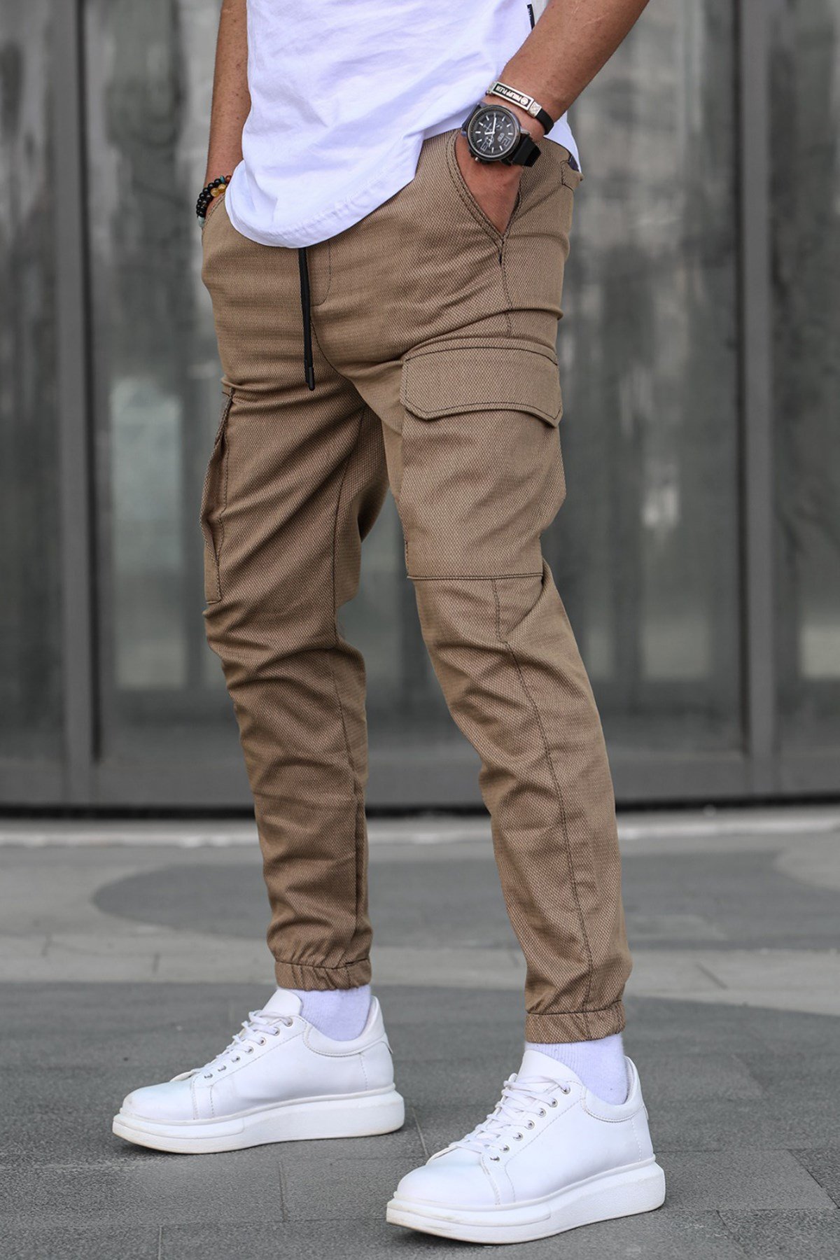 Kahverengi Kargo Cep Erkek Jogger Pantolon 5463