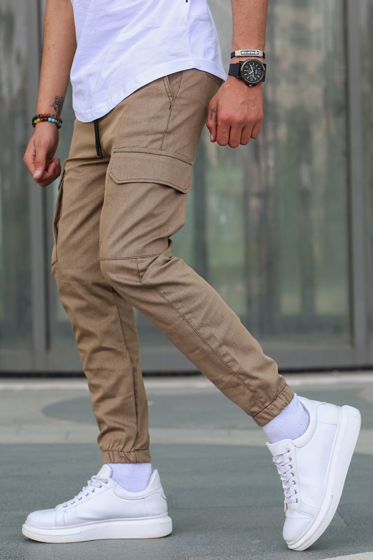 Kahverengi Kargo Cep Erkek Jogger Pantolon 5463
