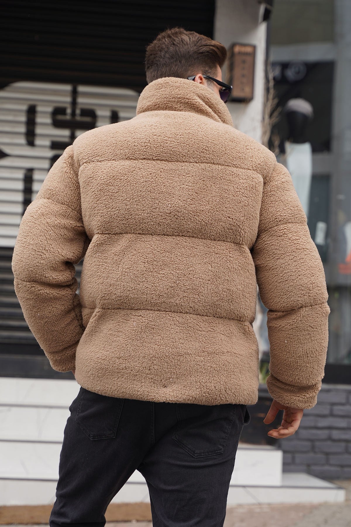 Kahverengi Şişme Peluş Erkek Mont 5698