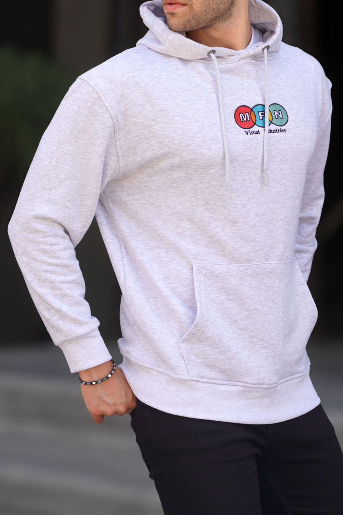 Karmelanj Kapüşonlu Nakışlı Erkek Sweatshirt 6145