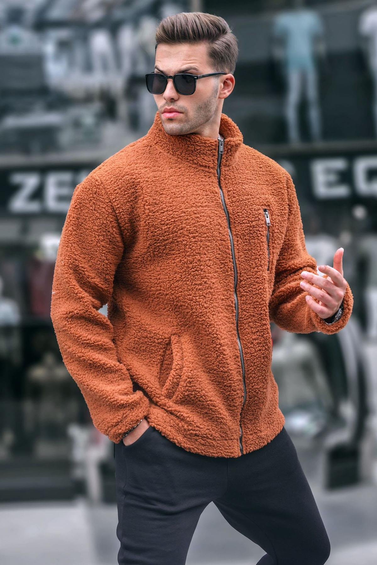 Kiremit Fermuarlı Peluş Sweatshirt 6152