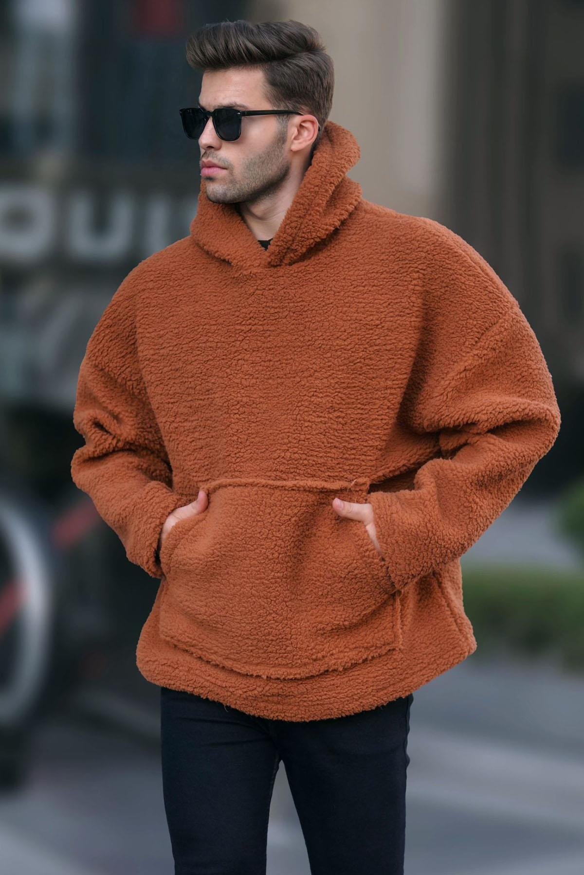 Kiremit Oversize Peluş Erkek Sweatshirt 6160