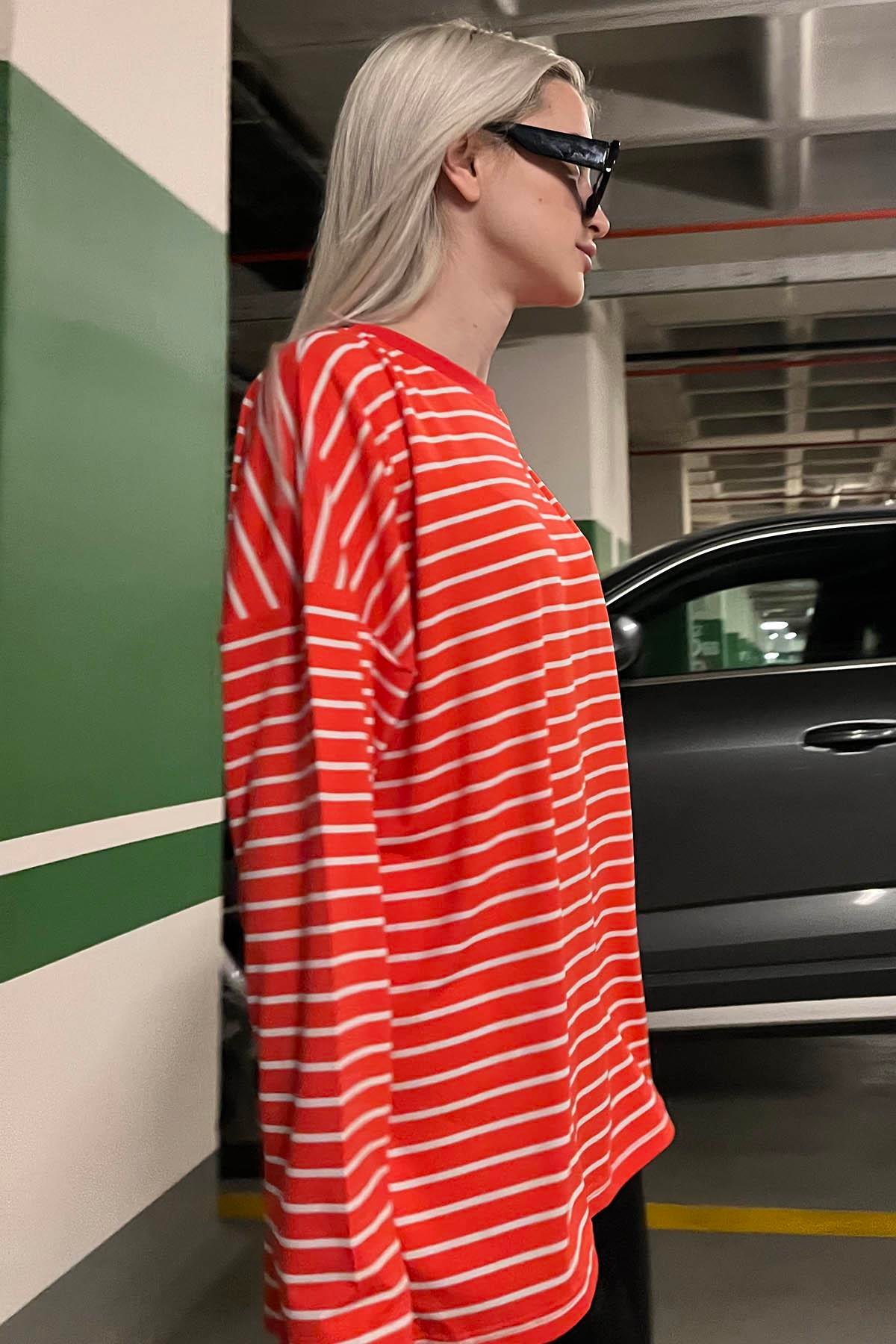 Kırmızı Çizgili  Sweatshirt MG980