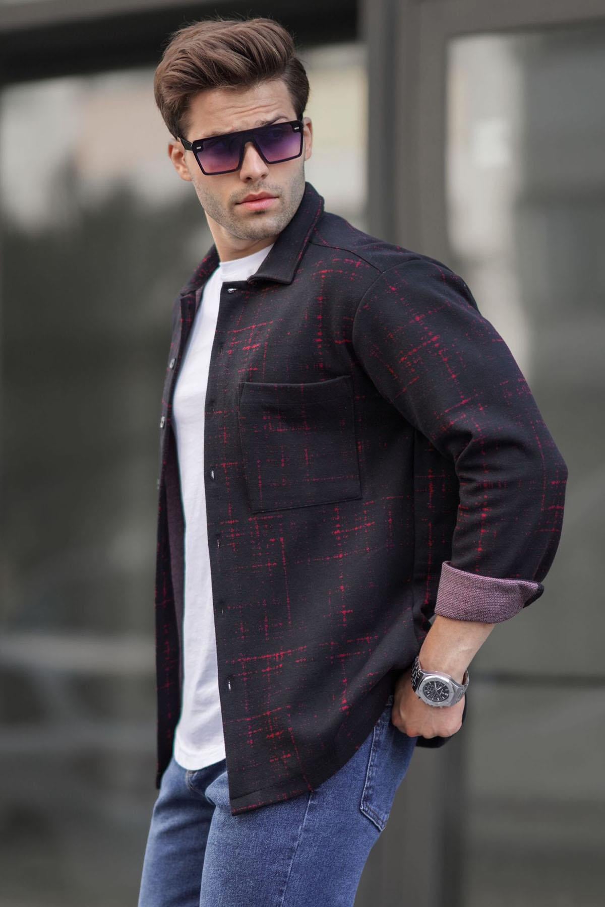 Kırmızı Desenli Regular Fit Erkek Gömlek 6722