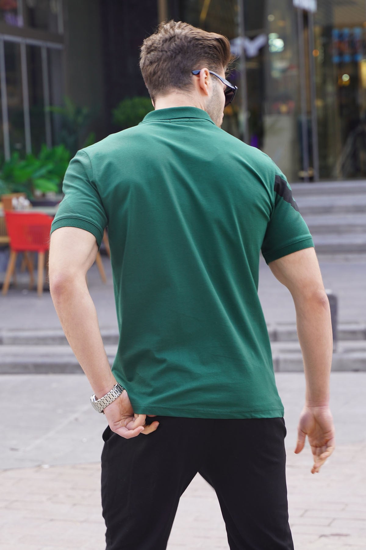 Koyu Yeşil Desenli Polo Yaka Erkek Tişört 6081