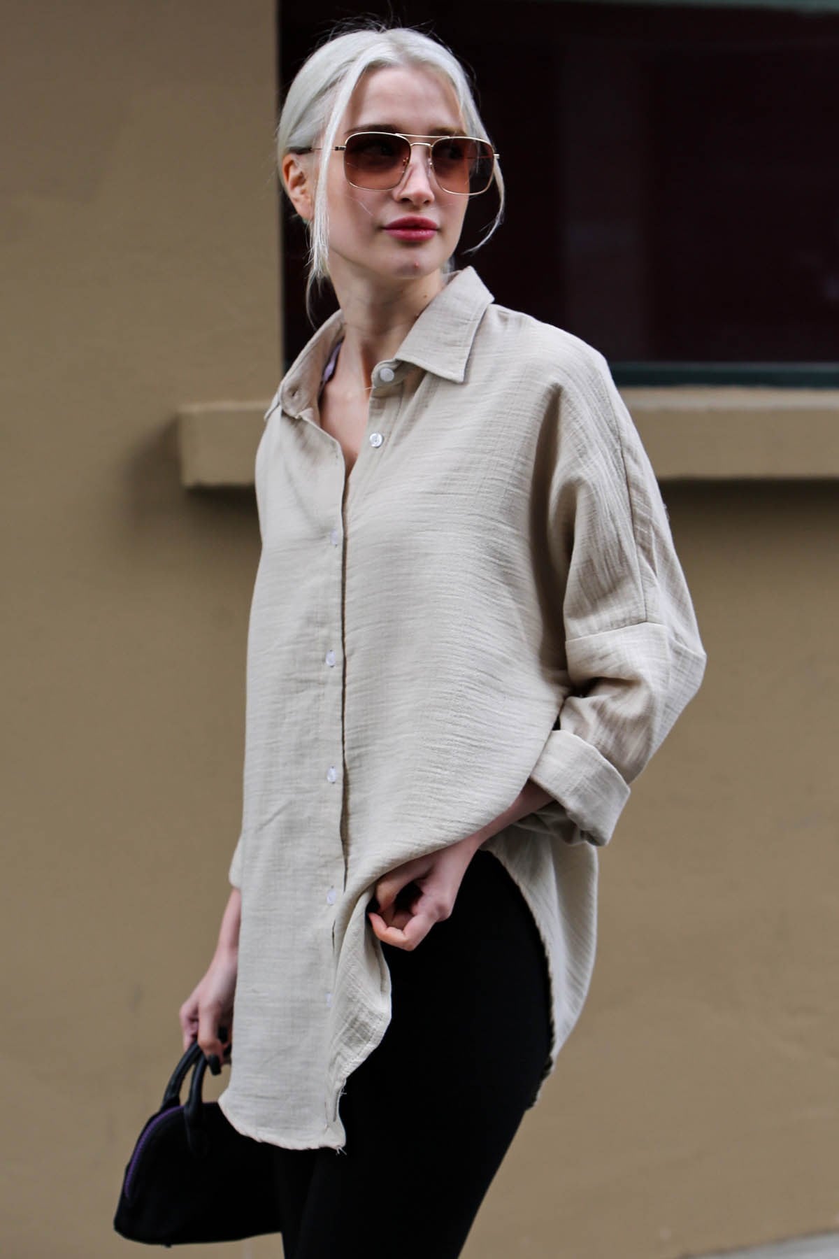 Krem Muslin Kumaş Basic Kadın Gömlek MG1660