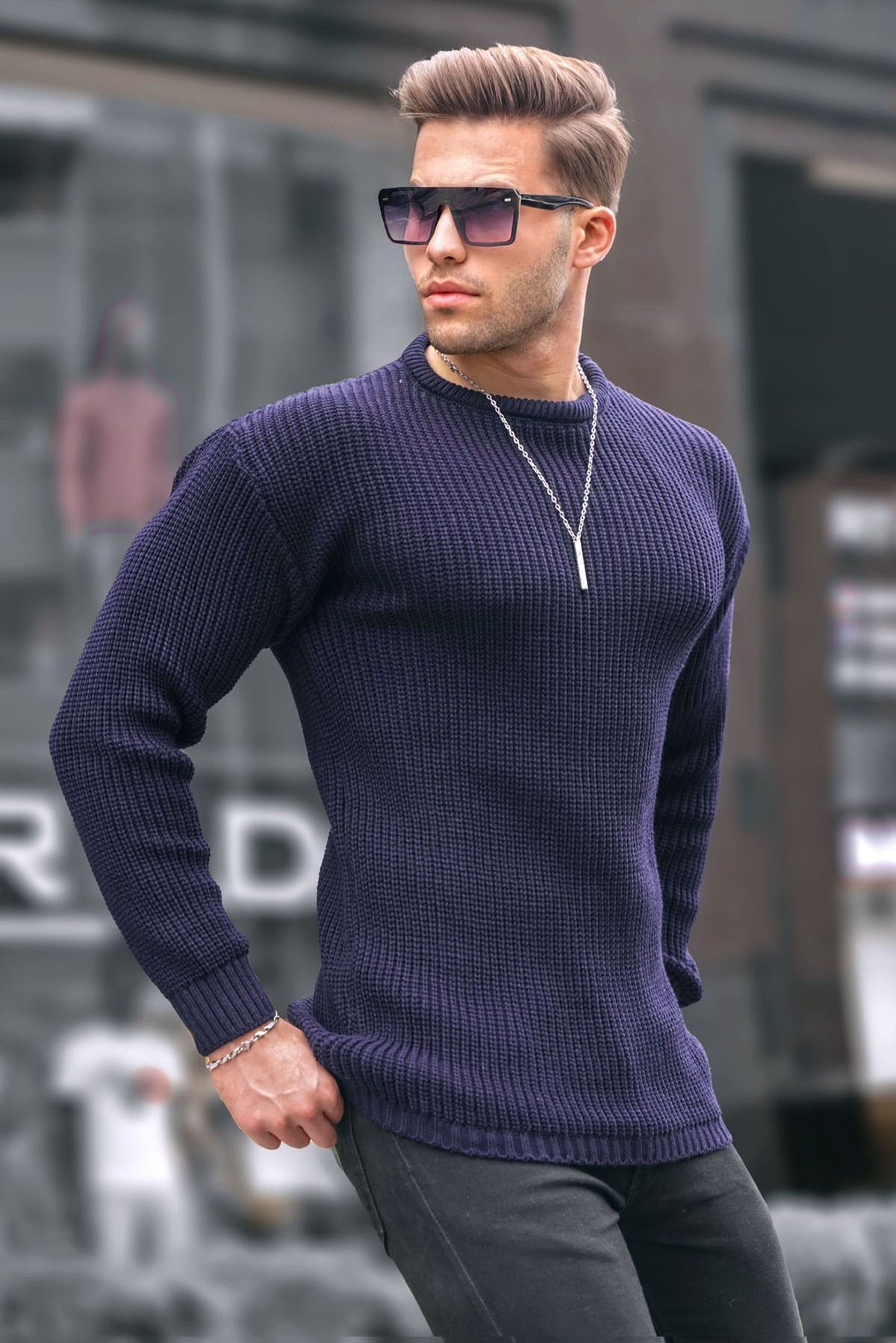 Lacivert Basic Triko Erkek Kazak 5990