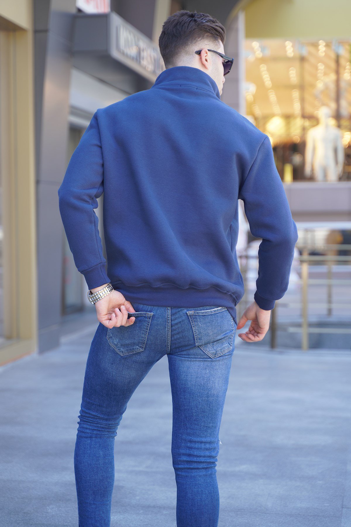 Lacivert Baskılı Fermuarlı Sweatshirt 6001