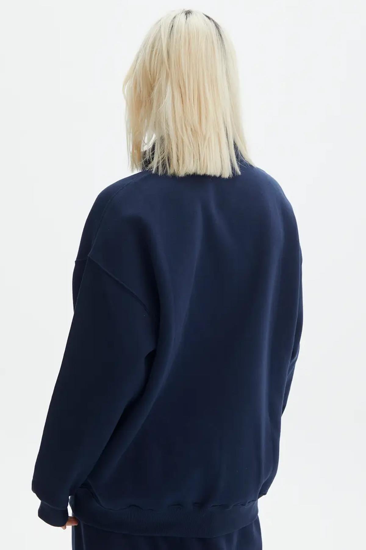 Lacivert Fermuar Detaylı Oversize Sweatshirt MG1933