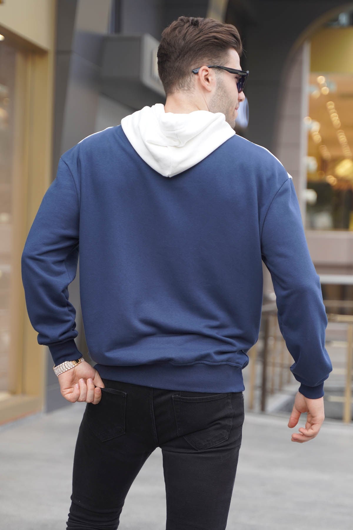 Lacivert Kapüşonlu Desenli Sweatshirt 6022