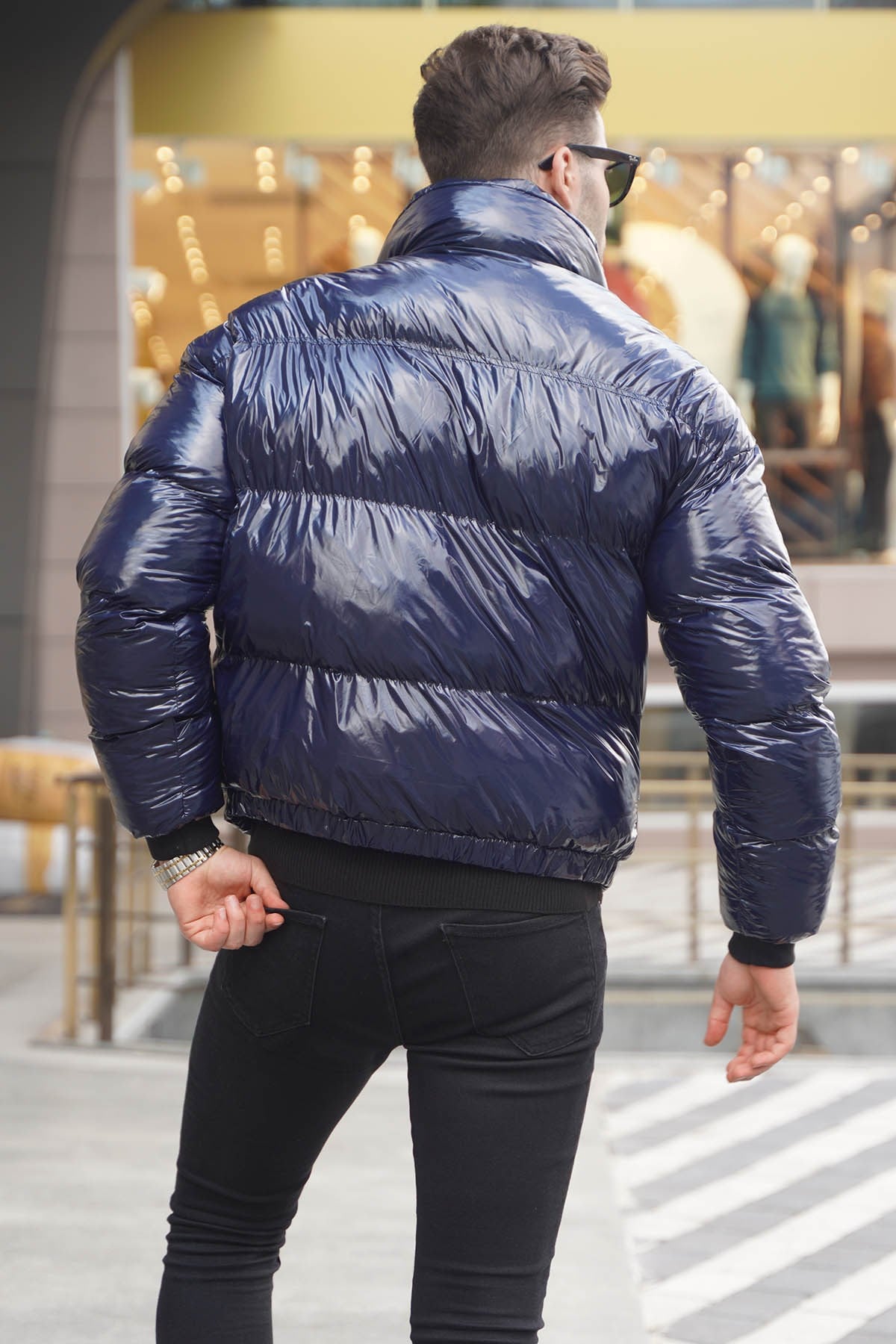 Lacivert Parlak Basic Şişme Mont 5993