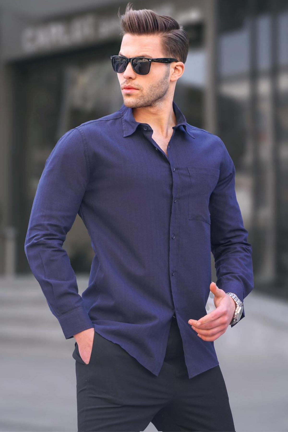 Lacivert Regular Fit Erkek Gömlek 5592