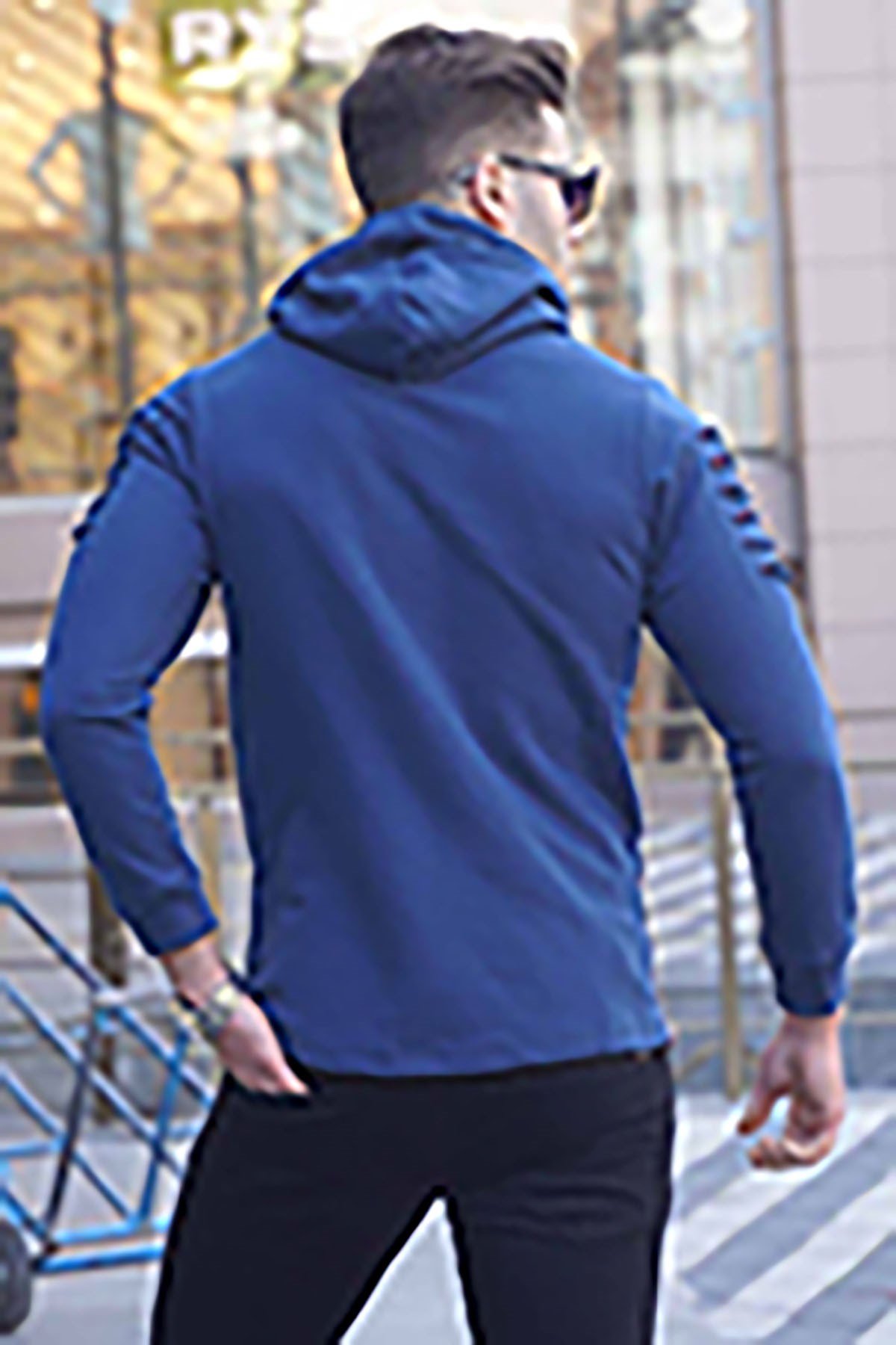 Lacivert Yırtık Detaylı Kapüşonlu Sweatshirt 2656