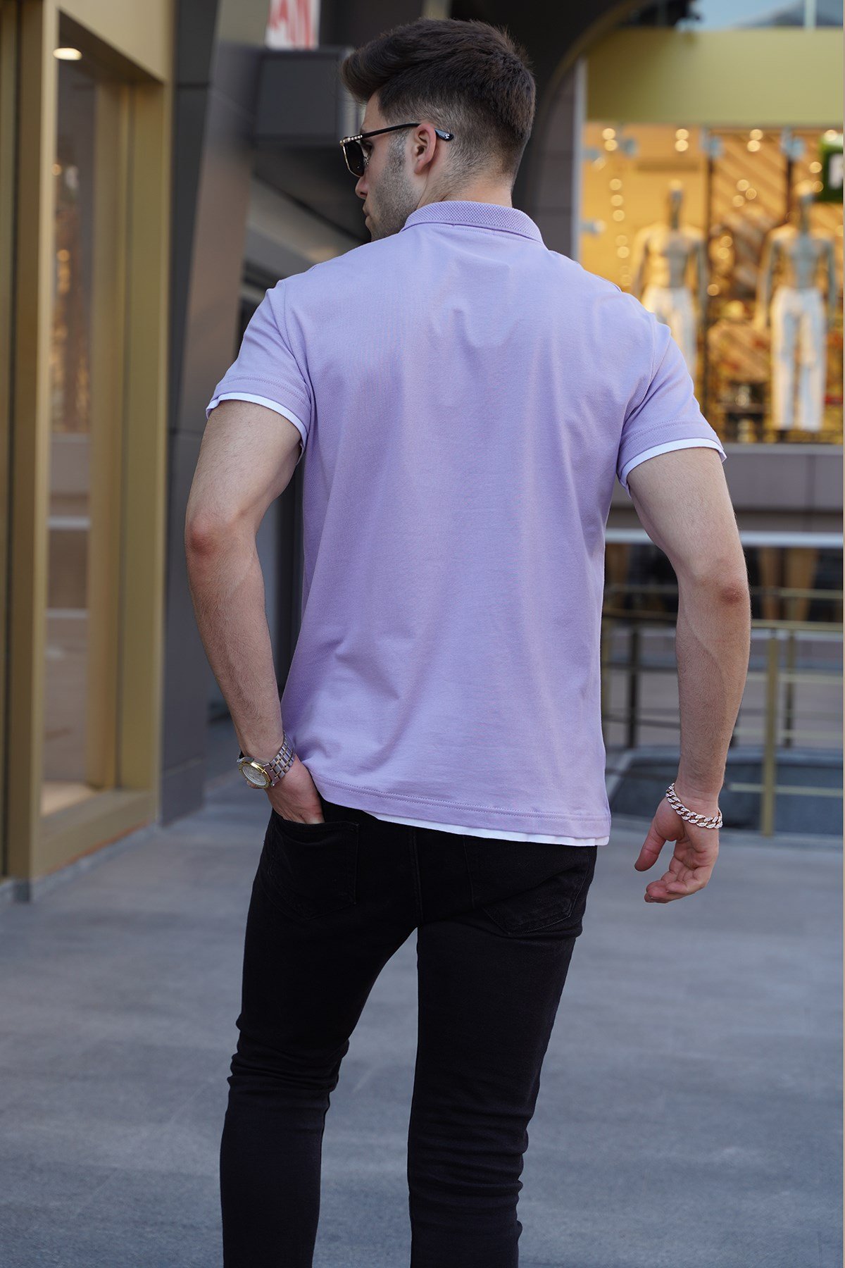Lila Basic Polo Yaka Tişört 5885